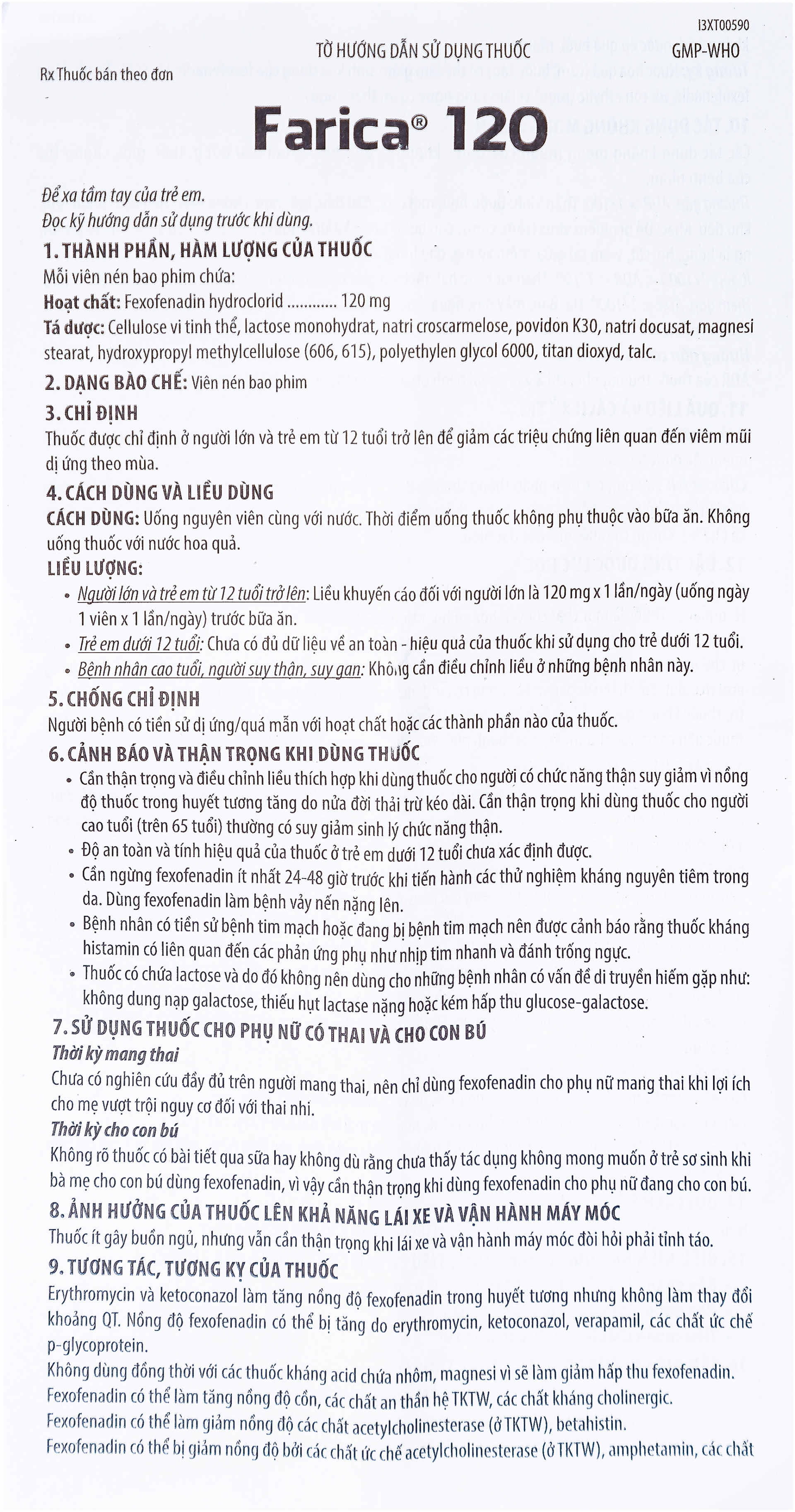 Hình ảnh Thuốc Farica 120 Benovas điều trị viêm mũi dị ứng theo mùa (1 vỉ x 10 viên)