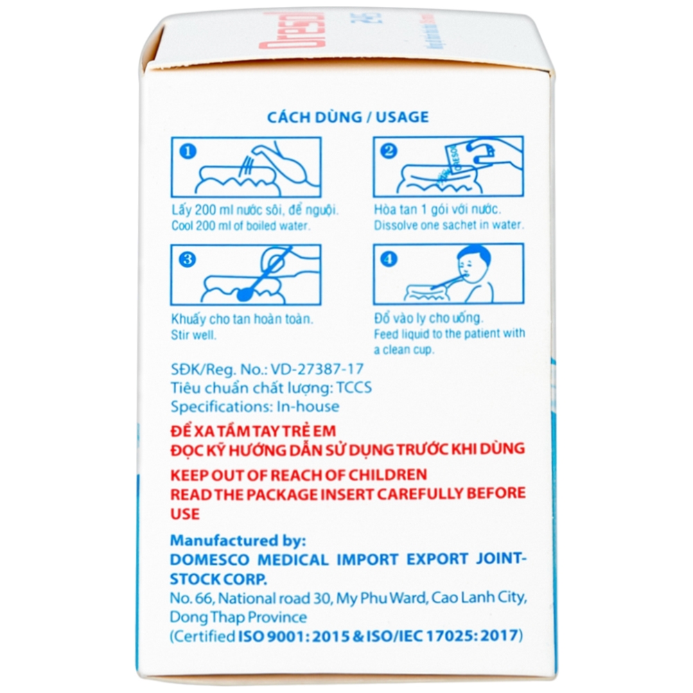 Hình ảnh Bột pha uống Oresol 245 Domesco phòng và điều trị mất điện giải và nước trong tiêu chảy (20 gói)