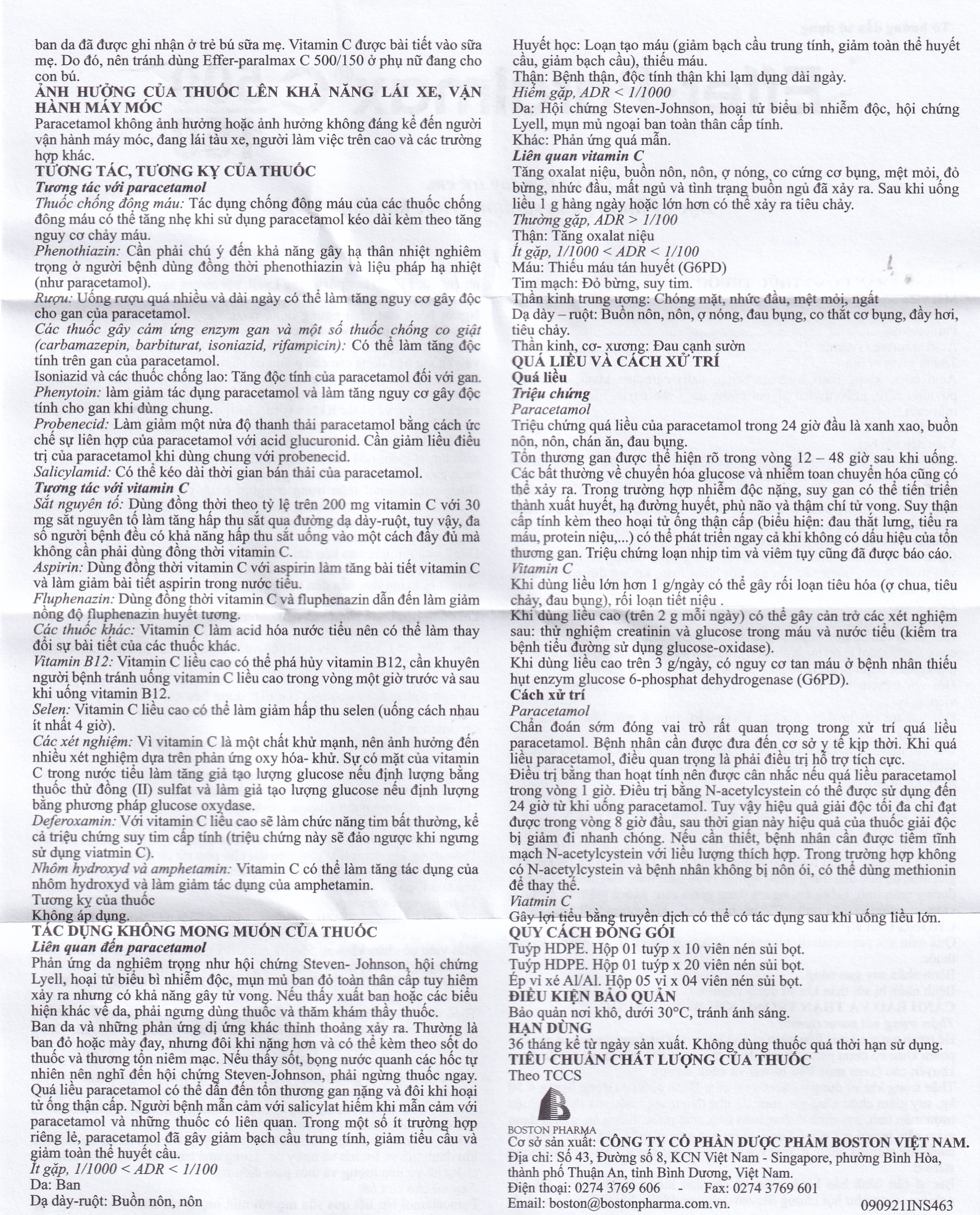 Hình ảnh Viên sủi Effer-Paralmax C 500/150 Boston giảm đau, hạ sốt (5 vỉ x 4 viên)