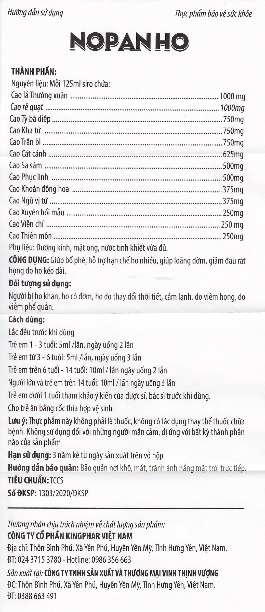 Hình ảnh Siro Nopanho Kingphar giúp bổ phế, hạn chế ho nhiều (125ml)