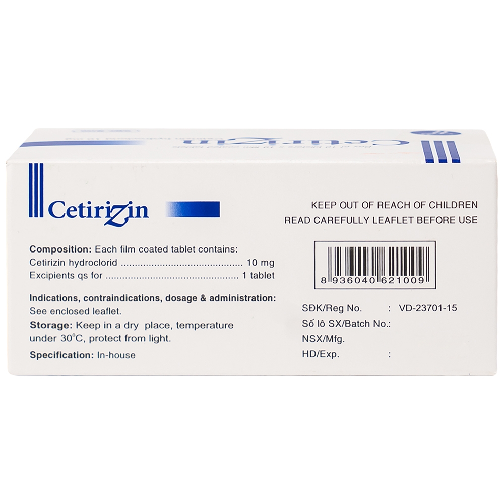 Hình ảnh Thuốc Cetirizin 10mg Trường Thọ trị ngứa ngoài da do dị ứng (10 vỉ x 10 viên)