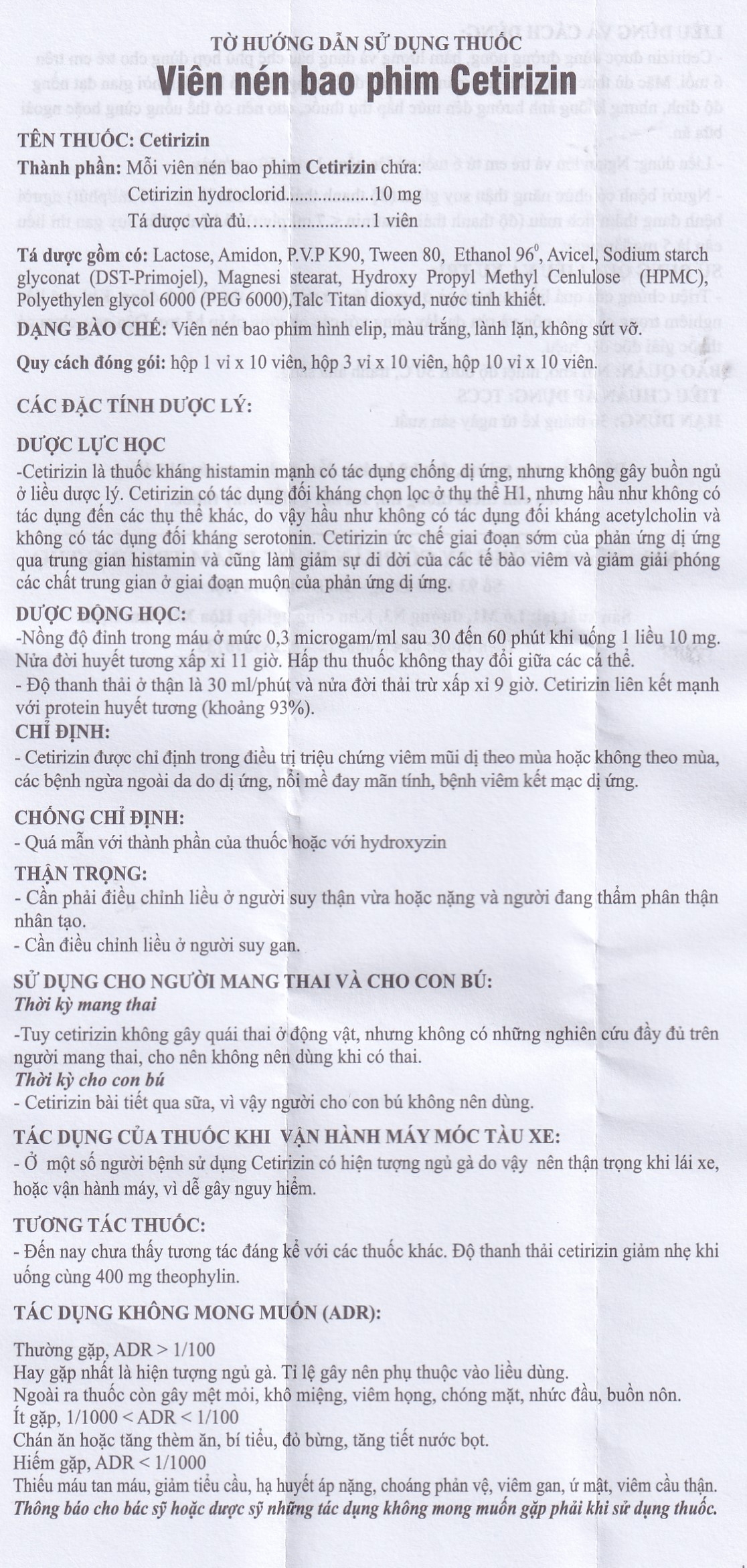 Hình ảnh Thuốc Cetirizin 10mg Trường Thọ trị ngứa ngoài da do dị ứng (10 vỉ x 10 viên)