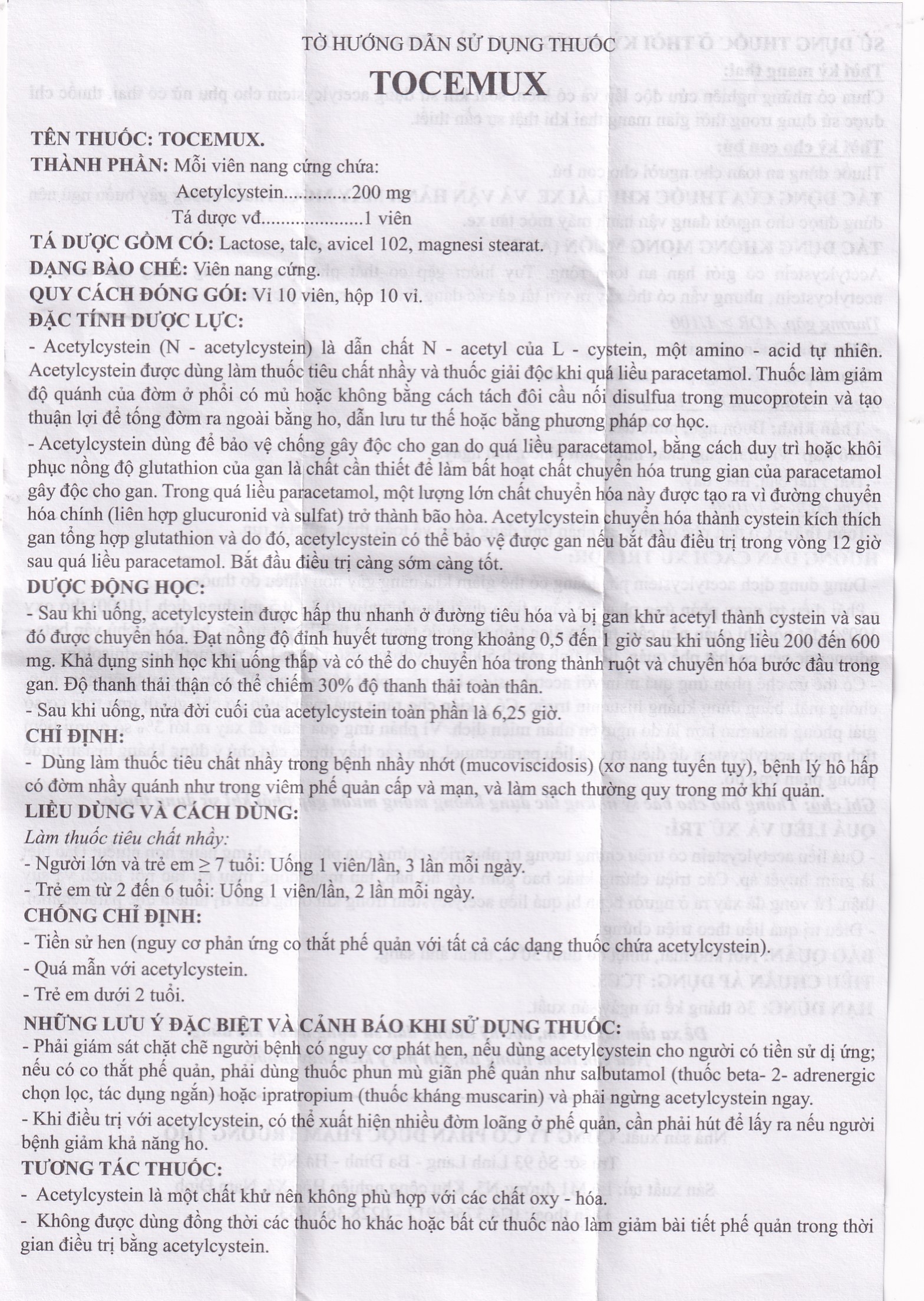 Hình ảnh Thuốc Tocemux điều trị tiêu chất nhầy, bệnh lý hô hấp có đờm (10 vỉ x 10 viên)