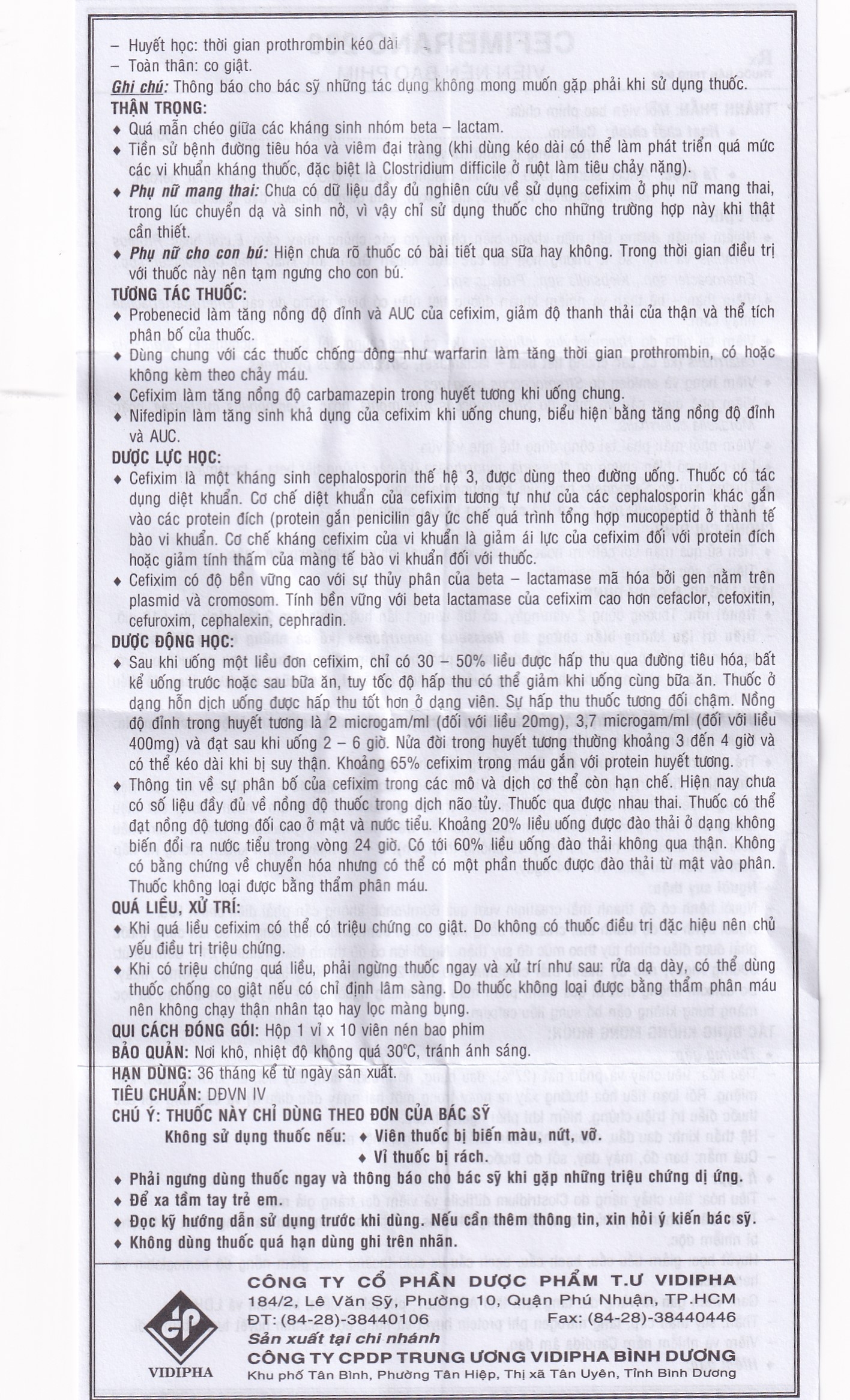 Hình ảnh Thuốc Cefimbrano 200mg Vidipha điều trị nhiễm khuẩn (1 vỉ x 10 viên)