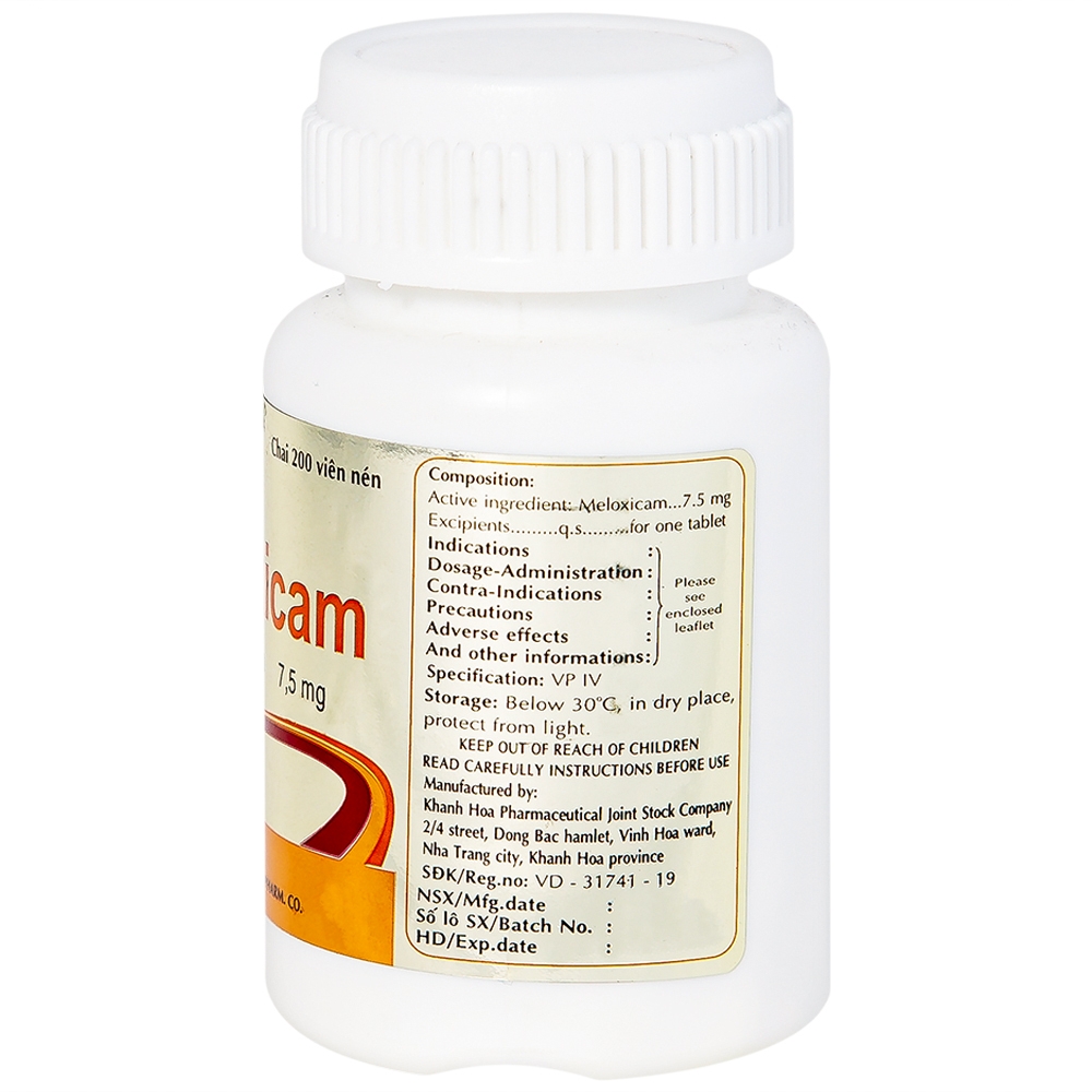 Hình ảnh Viên nén Meloxicam 7.5mg Khapharco điều trị thoái hóa khớp, viêm cột sống dính khớp (200 viên)