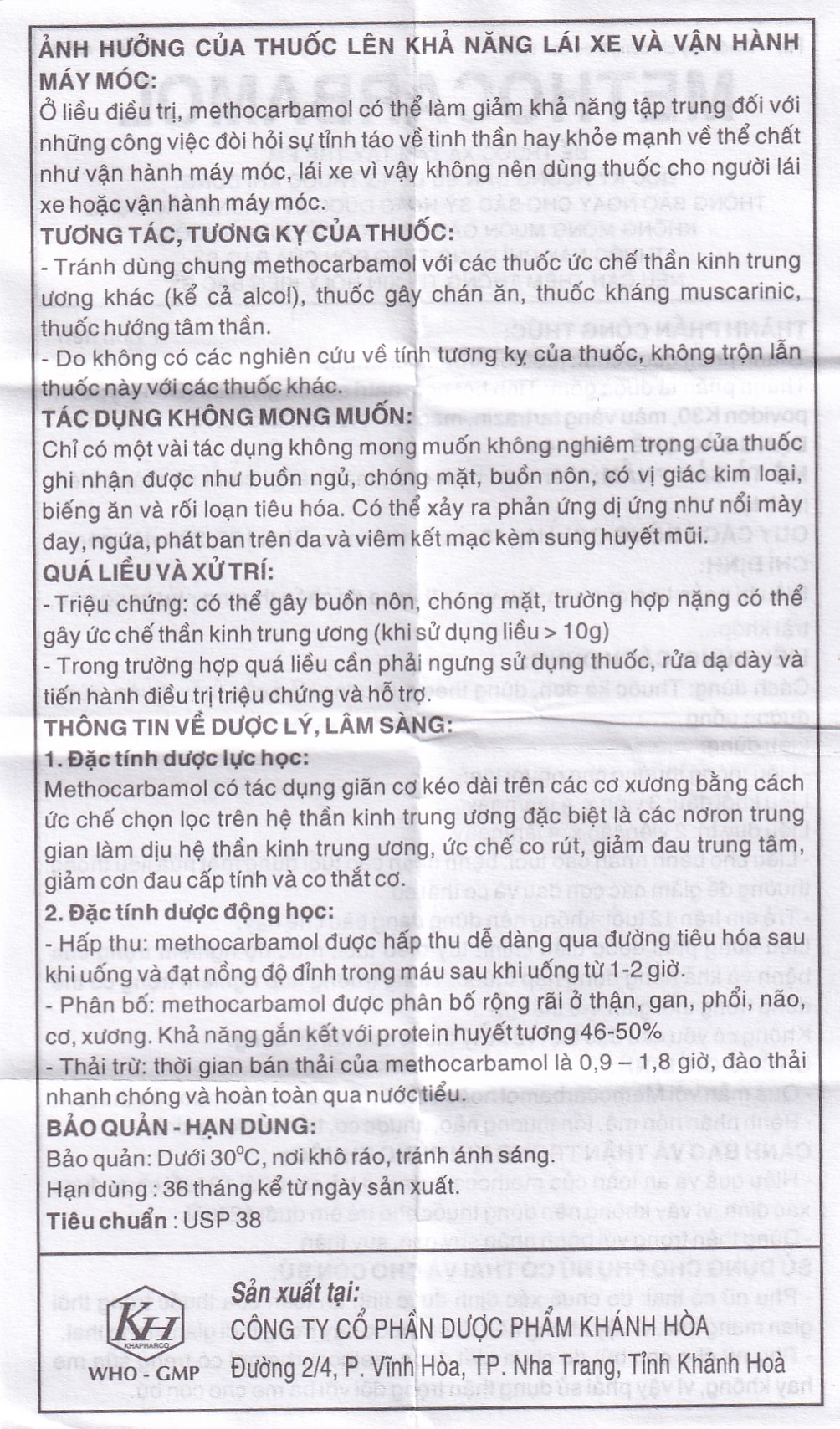 Hình ảnh Viên nén Methocarbamol 500mg Khapharco điều trị ngắn hạn các cơn đau, co thắt cơ, bong gân (100 viên)