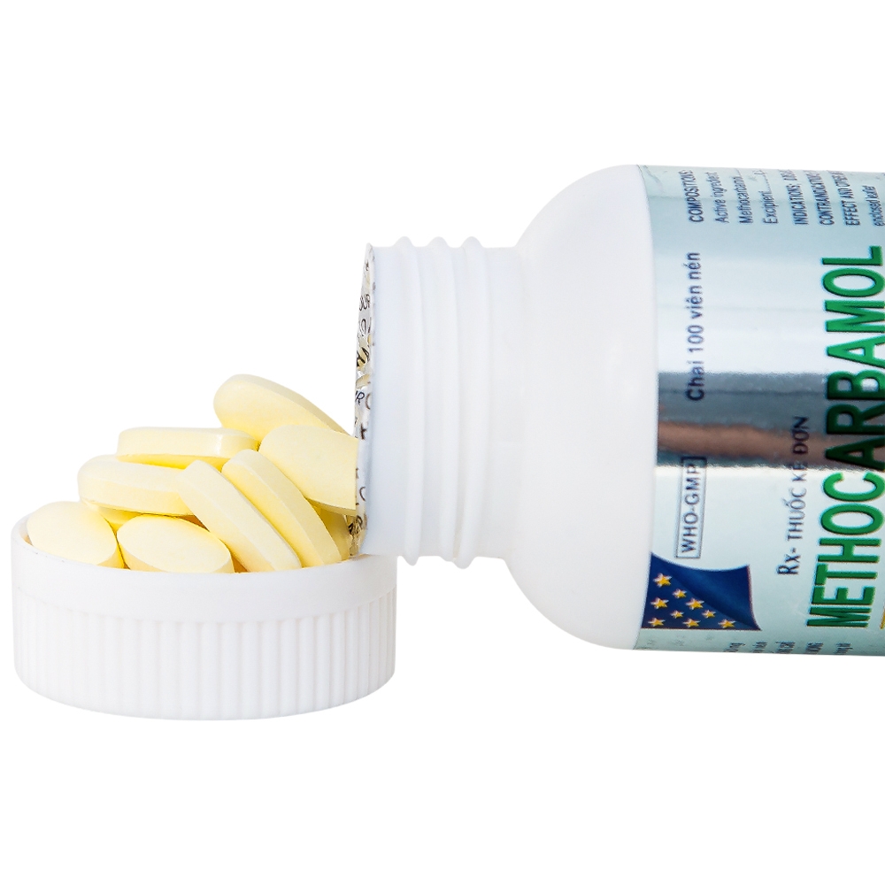 Hình ảnh Viên nén Methocarbamol 500mg Khapharco điều trị ngắn hạn các cơn đau, co thắt cơ, bong gân (100 viên)