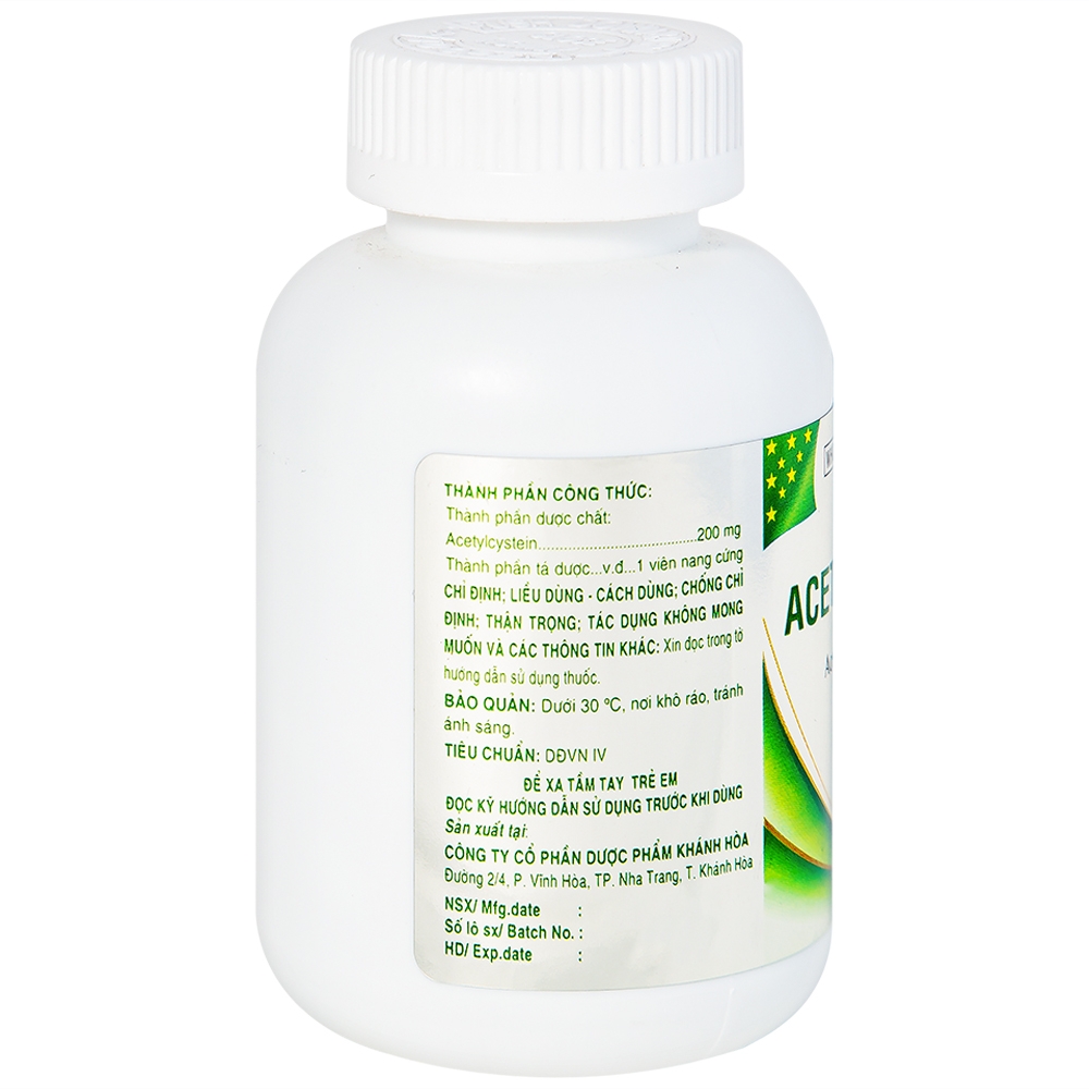 Hình ảnh Thuốc Acetylcystein 200mg Khapharco tiêu nhầy trong bệnh viêm phế quản, bệnh nhầy nhớt (190 viên)