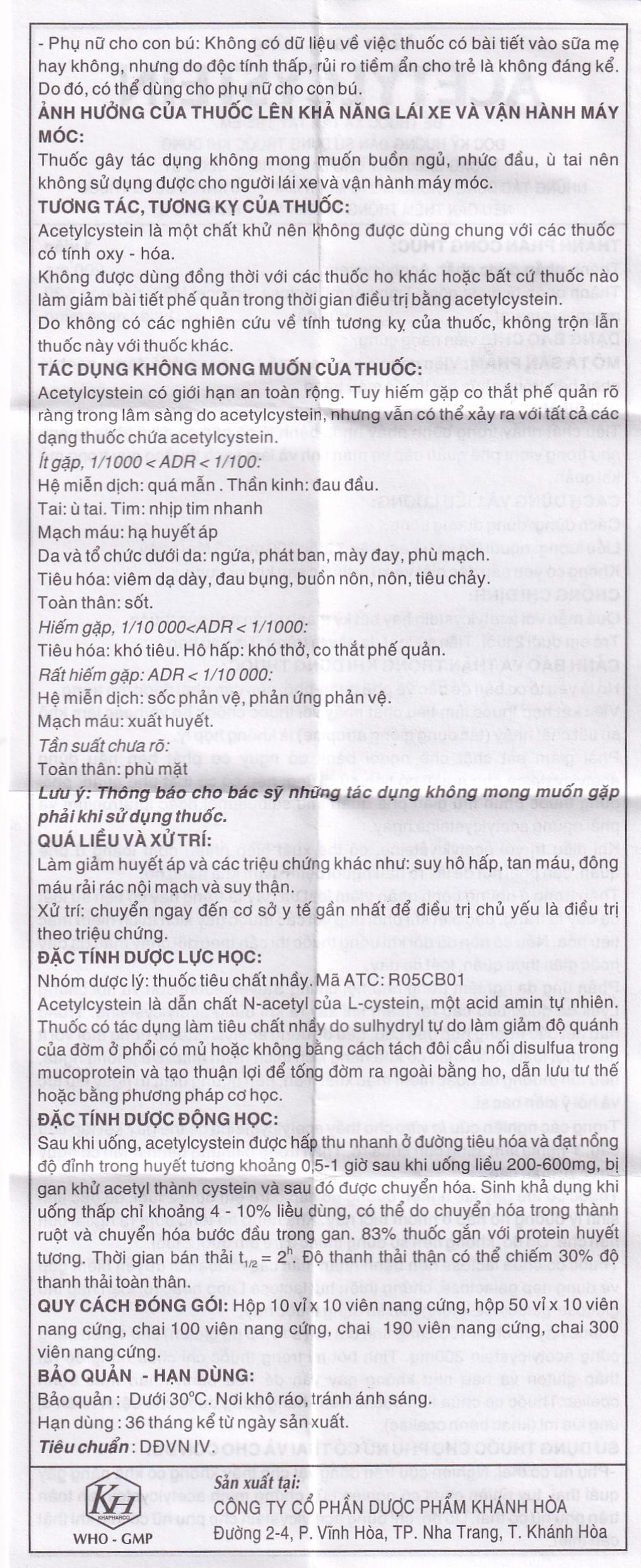 Hình ảnh Thuốc Acetylcystein 200mg Khapharco tiêu nhầy trong bệnh viêm phế quản, bệnh nhầy nhớt (190 viên)