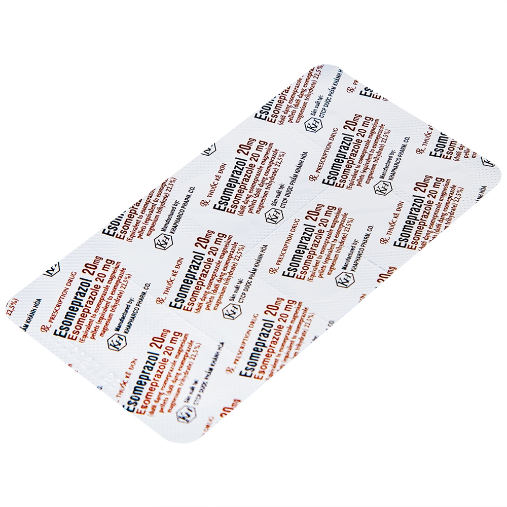 Hình ảnh Thuốc Esomeprazol 20mg điều trị trào ngược dạ dày, thực quản (10 vỉ x 10 viên)