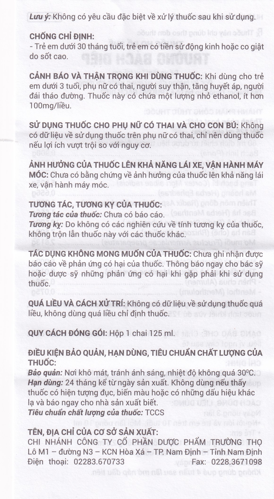 Hình ảnh Thuốc ho bổ phế Trường Bạch Diệp Trường Thọ chữa ho tiêu đờm, chuyên trị ho cảm (125ml)