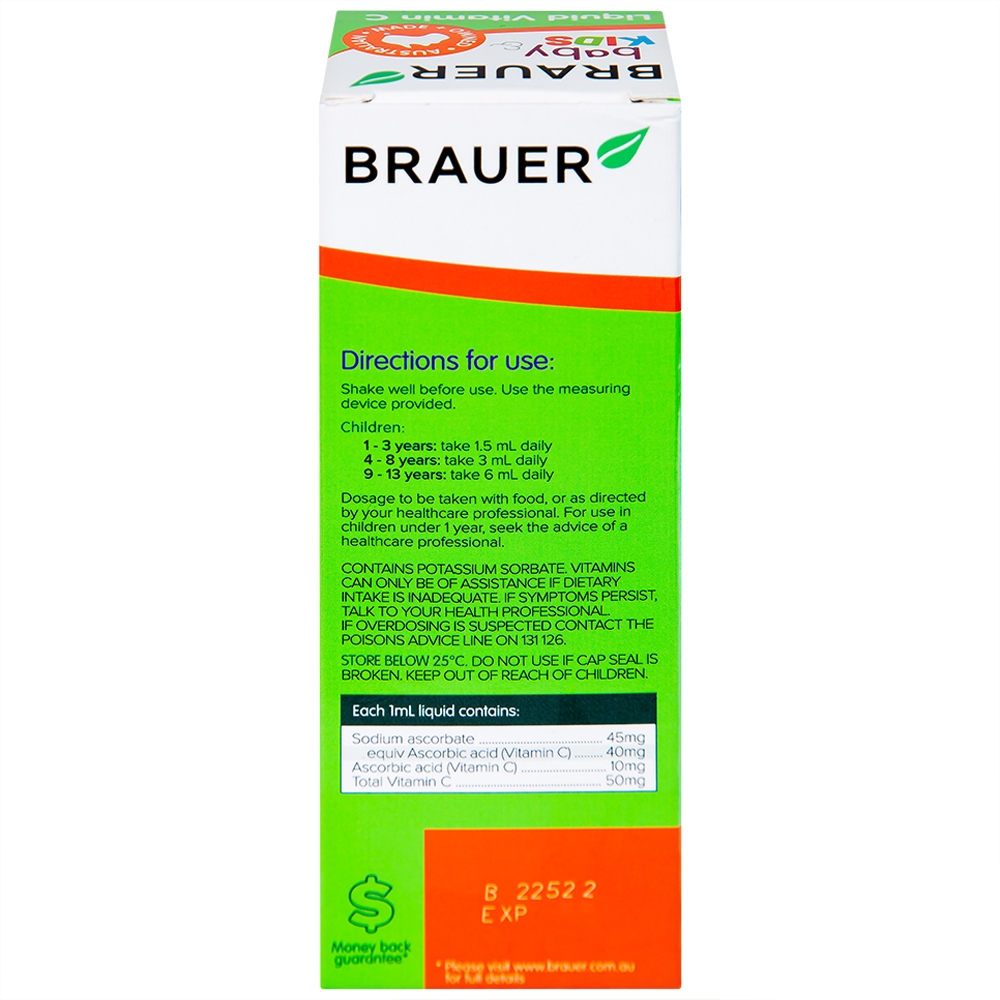 Hình ảnh Siro Brauer Baby Kids Liquid bổ sung vitamin C, tăng cường sức đề kháng cho cơ thể (100ml)