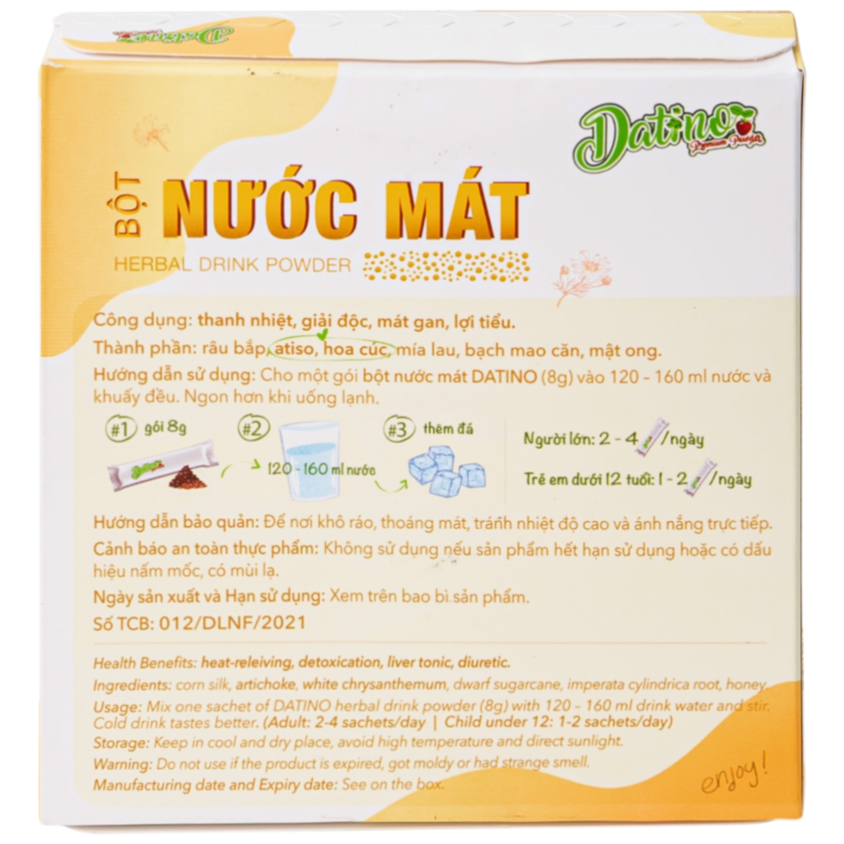 Hình ảnh Bột Nước Mát Herbal Drink Powder Datino thanh nhiệt, giải độc, mát gan, lợi tiểu (10 gói x 8g)