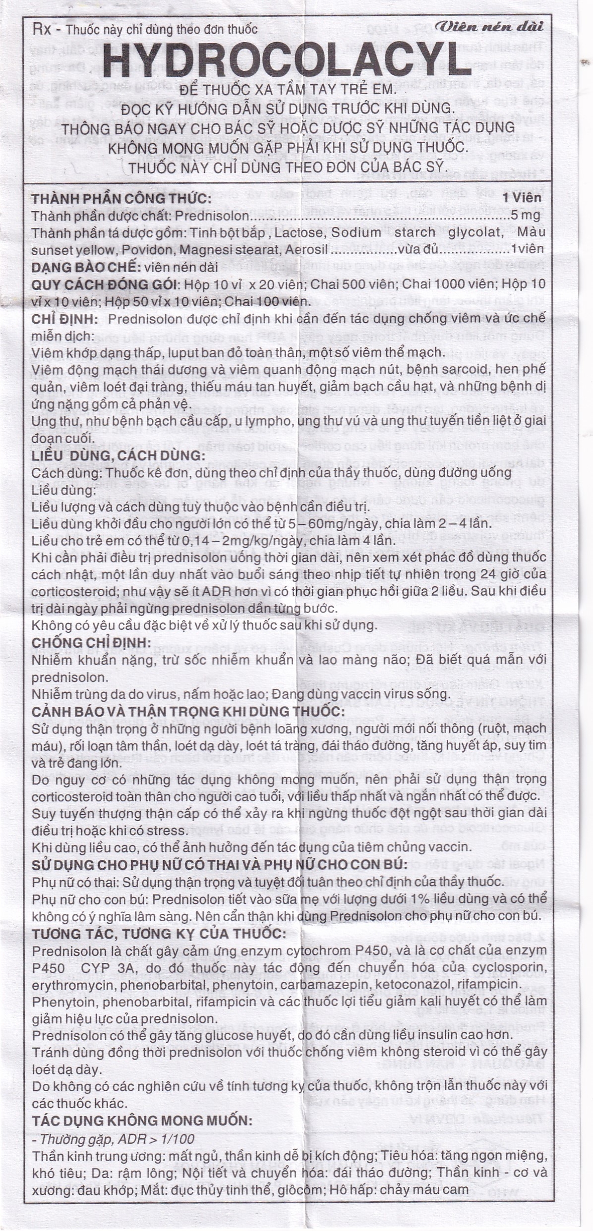 Hình ảnh Thuốc Hydrocolacyl 5mg Khapharco chống viêm và ức chế miễn dịch viêm khớp dạng thấp, ung thư (1000 viên)