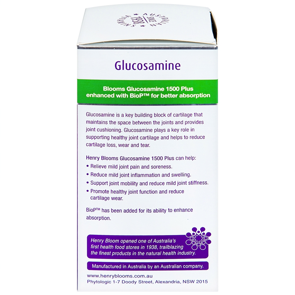 Hình ảnh Viên uống Glucosamine 1500 Plus Henry Blooms hỗ trợ tăng tiết dịch khớp, bảo vệ màng sụn khớp (90 viên)