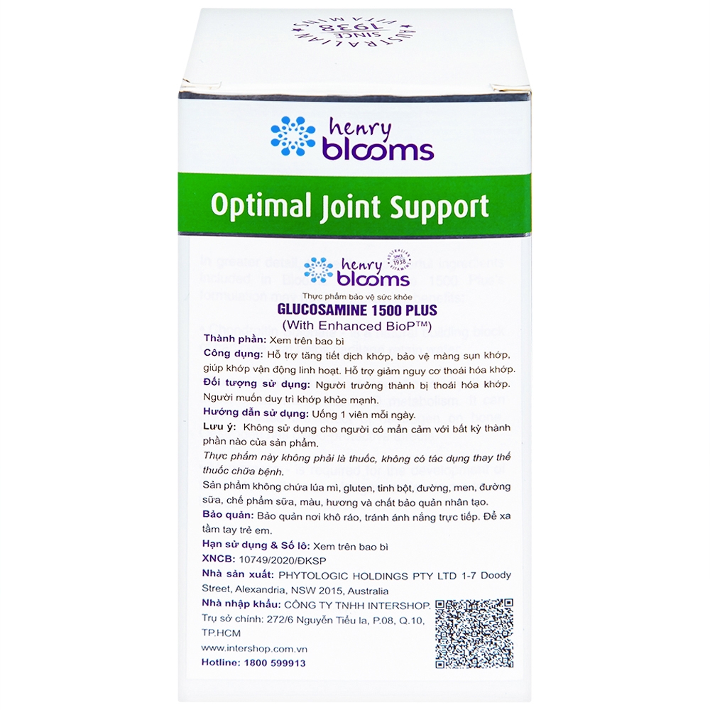 Hình ảnh Viên uống Glucosamine 1500 Plus Henry Blooms hỗ trợ tăng tiết dịch khớp, bảo vệ màng sụn khớp (90 viên)