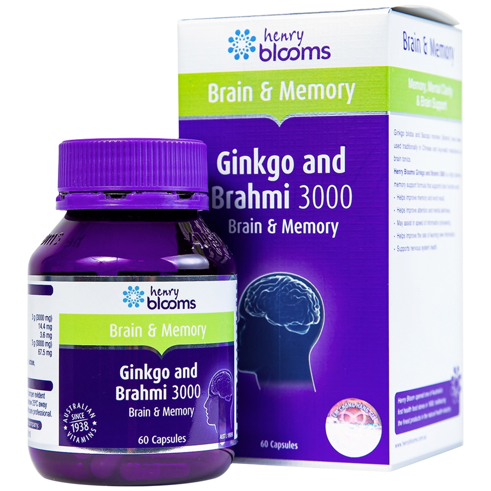 Hình ảnh Viên uống Ginkgo And Brahmi 3000 Henry Blooms hỗ trợ hoạt huyết (60 viên)
