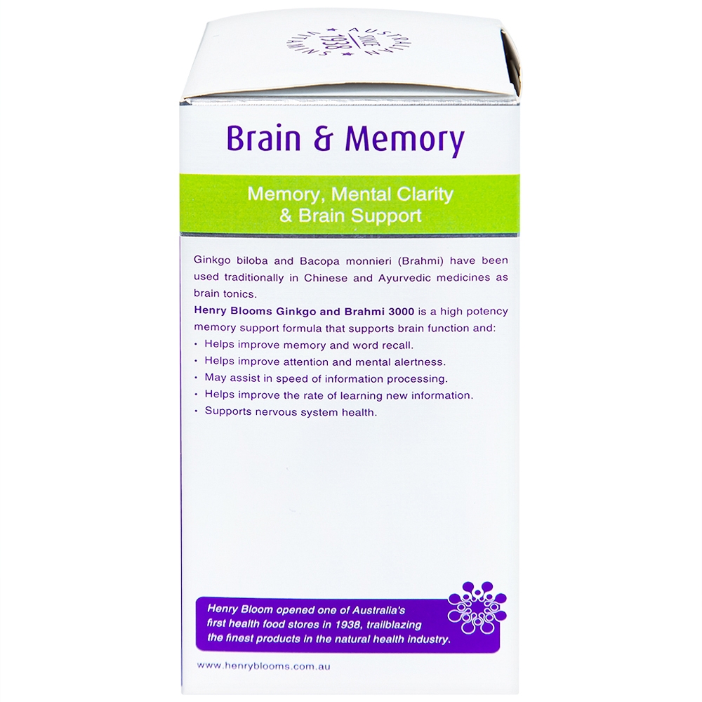Hình ảnh Viên uống Ginkgo And Brahmi 3000 Henry Blooms hỗ trợ hoạt huyết (60 viên)