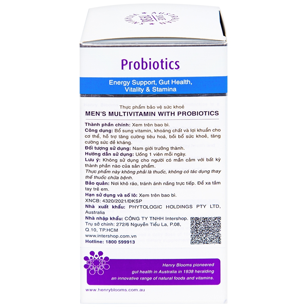 Hình ảnh Viên uống Men's Multivitamin With Probiotics Henry Blooms cung cấp năng lượng và chất dinh dưỡng cần thiết (30 viên)