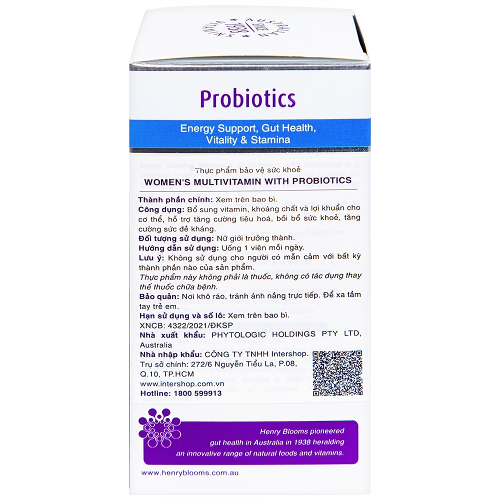 Hình ảnh Viên uống Women's Multivitamin With Probiotics Henry Blooms cung cấp năng lượng và chất dinh dưỡng cần thiết (30 viên)