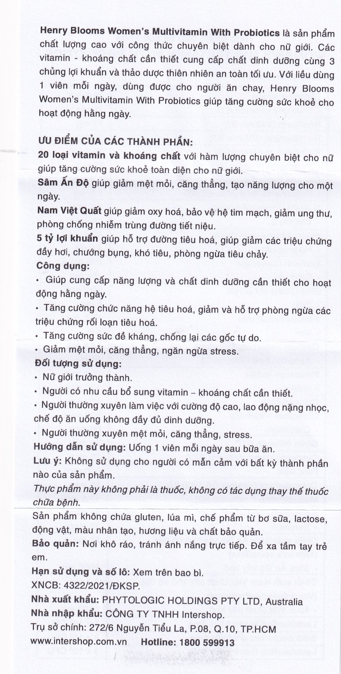 Hình ảnh Viên uống Women's Multivitamin With Probiotics Henry Blooms cung cấp năng lượng và chất dinh dưỡng cần thiết (30 viên)