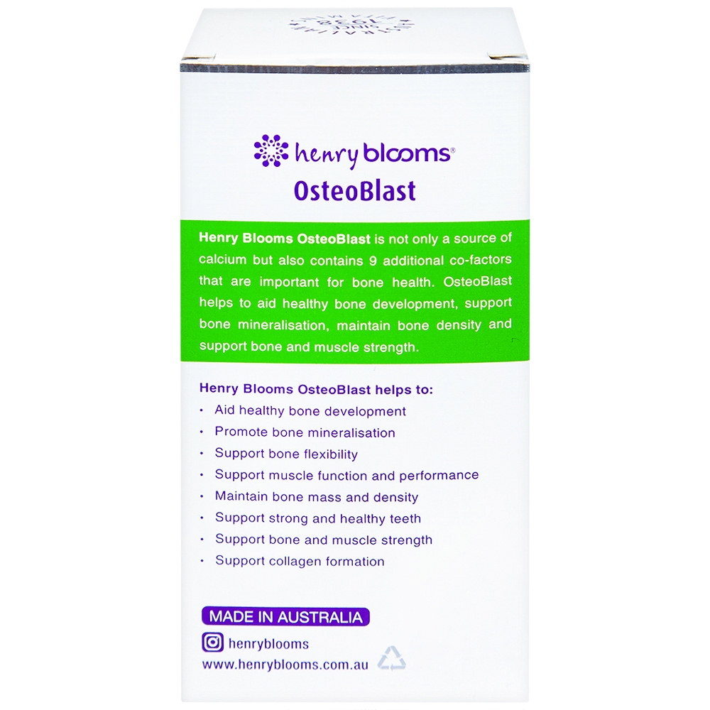 Hình ảnh Viên uống OsteoBlast Henry Blooms bổ sung Canxi, Vitamin D3 và khoáng chất thiết yếu (60 viên)