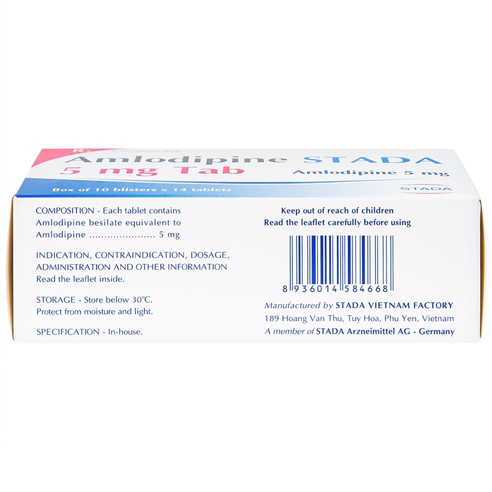 Hình ảnh Thuốc Amlodipine Stada 5mg Tab điều trị tăng huyết áp, đau thắt ngực (10 vỉ x 14 viên)