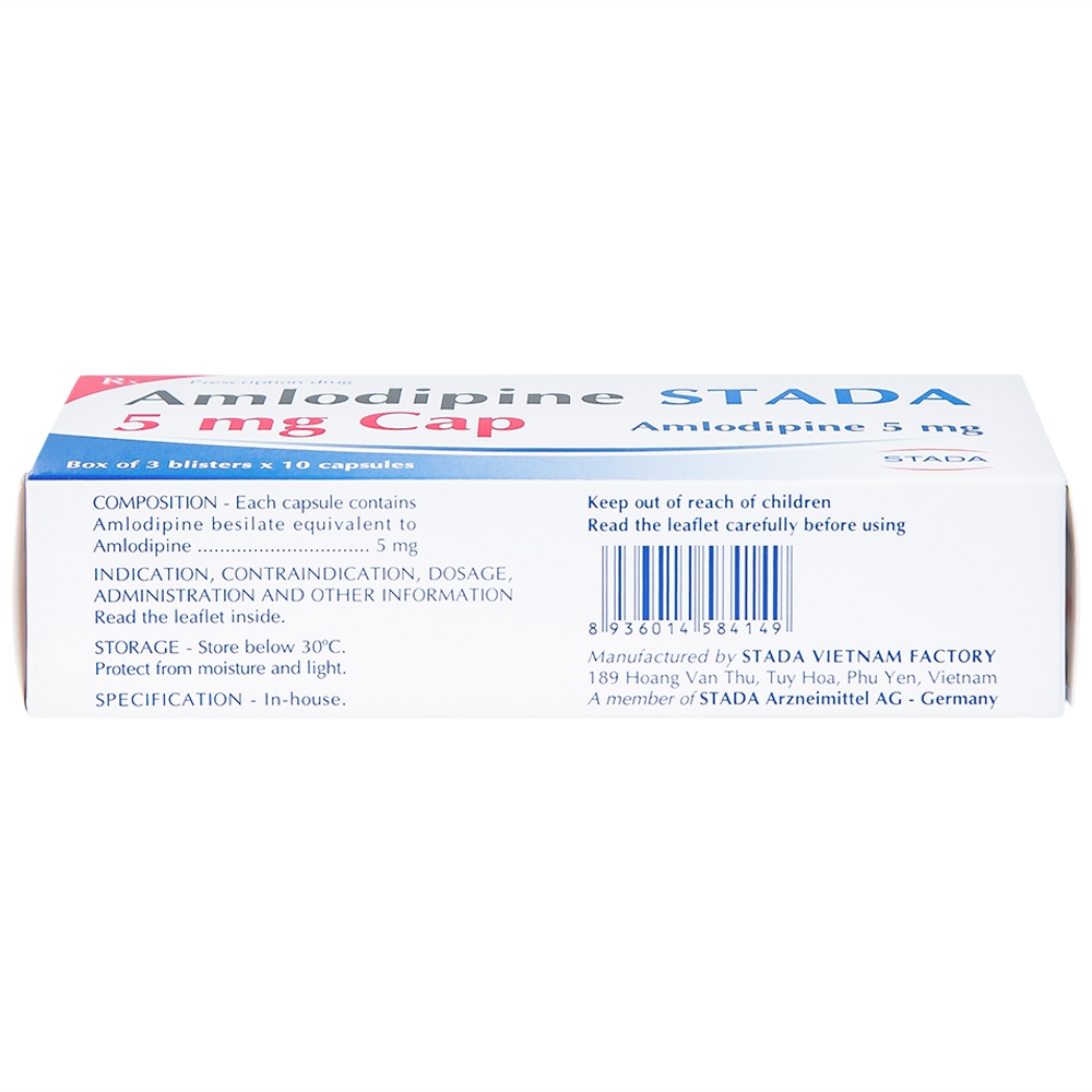 Hình ảnh Thuốc Amlodipine Stada 5mg Cap điều trị tăng huyết áp, đau thắt ngực (3 vỉ x 10 viên)