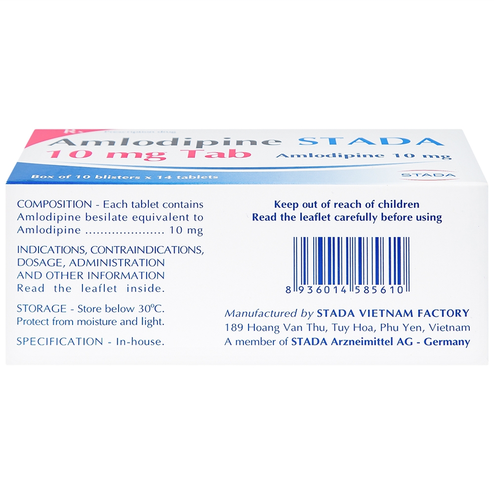 Hình ảnh Thuốc Amlodipine Stada 10mg Tab điều trị tăng huyết áp, đau thắt ngực (10 vỉ x 14 viên)