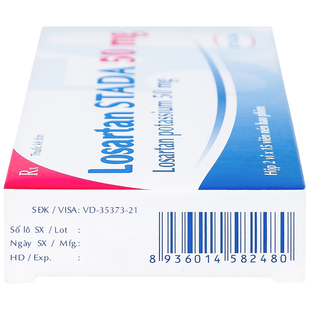 Hình ảnh Viên nén Losartan Stada 50mg điều trị tăng huyết áp, giảm nguy cơ đột quỵ (2 vỉ x 15 viên)