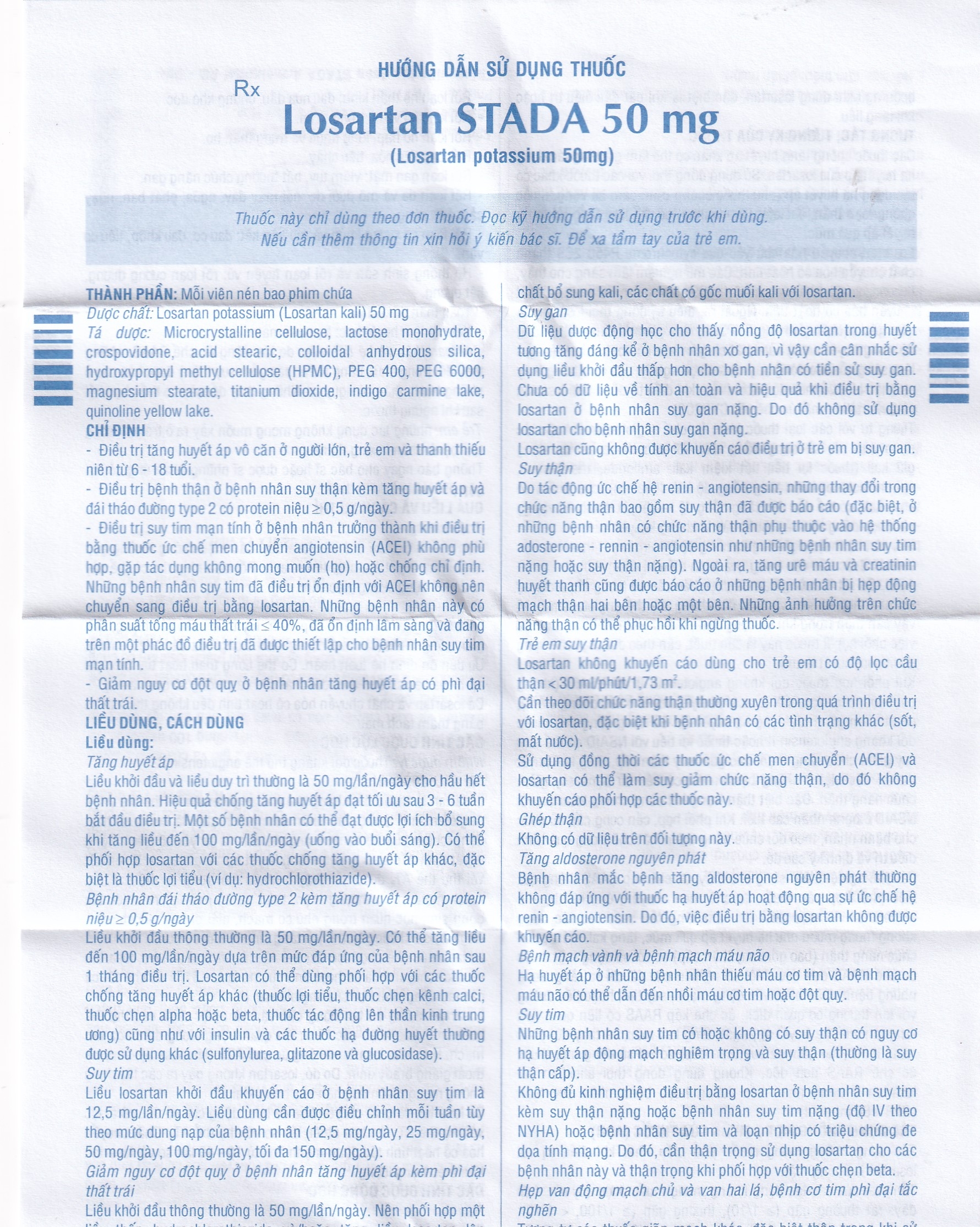 Hình ảnh Viên nén Losartan Stada 50mg điều trị tăng huyết áp, giảm nguy cơ đột quỵ (2 vỉ x 15 viên)