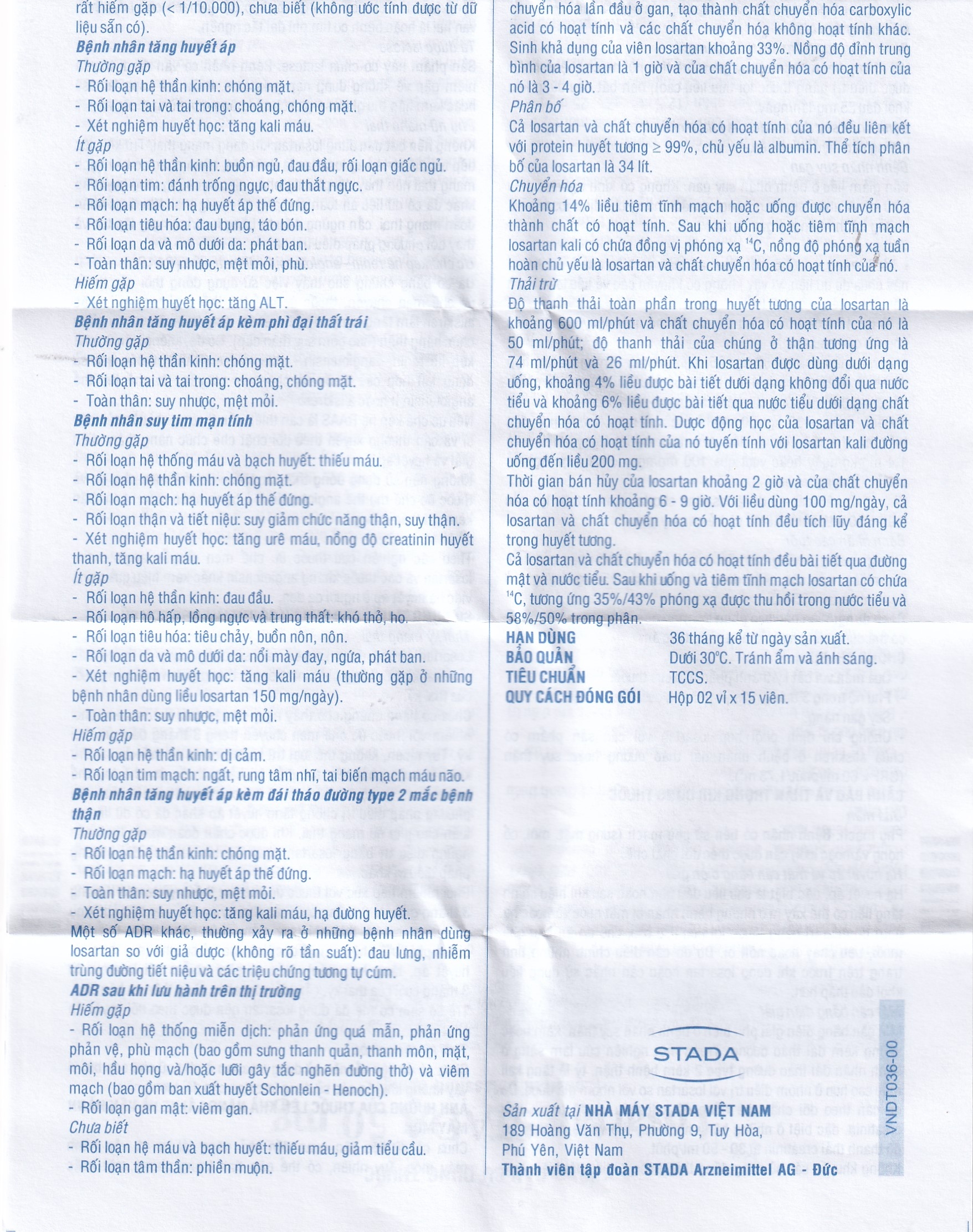 Hình ảnh Viên nén Losartan Stada 50mg điều trị tăng huyết áp, giảm nguy cơ đột quỵ (2 vỉ x 15 viên)