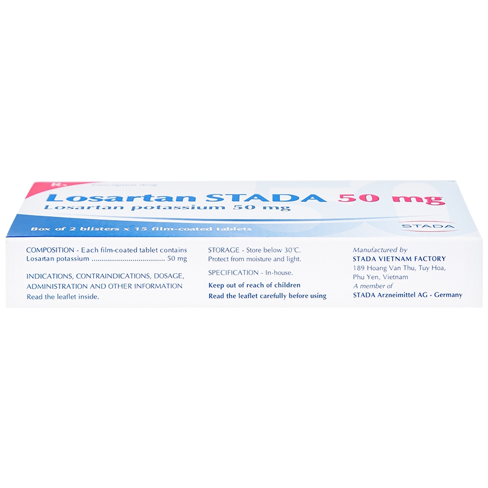 Hình ảnh Viên nén Losartan Stada 50mg điều trị tăng huyết áp, giảm nguy cơ đột quỵ (2 vỉ x 15 viên)