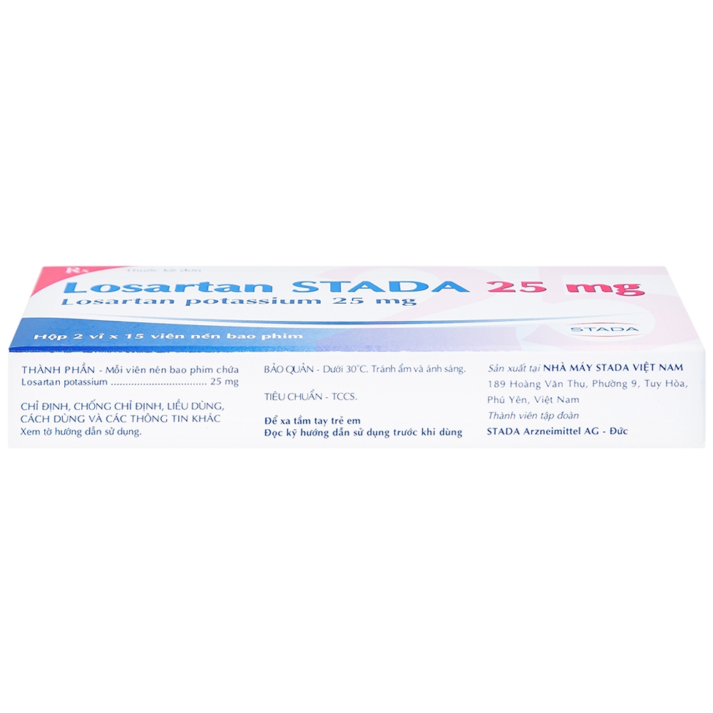 Hình ảnh Viên nén Losartan Stada 25mg điều trị tăng huyết áp, giảm nguy cơ đột quỵ (2 vỉ x 15 viên)
