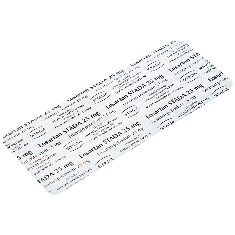 Hình ảnh Viên nén Losartan Stada 25mg điều trị tăng huyết áp, giảm nguy cơ đột quỵ (2 vỉ x 15 viên)