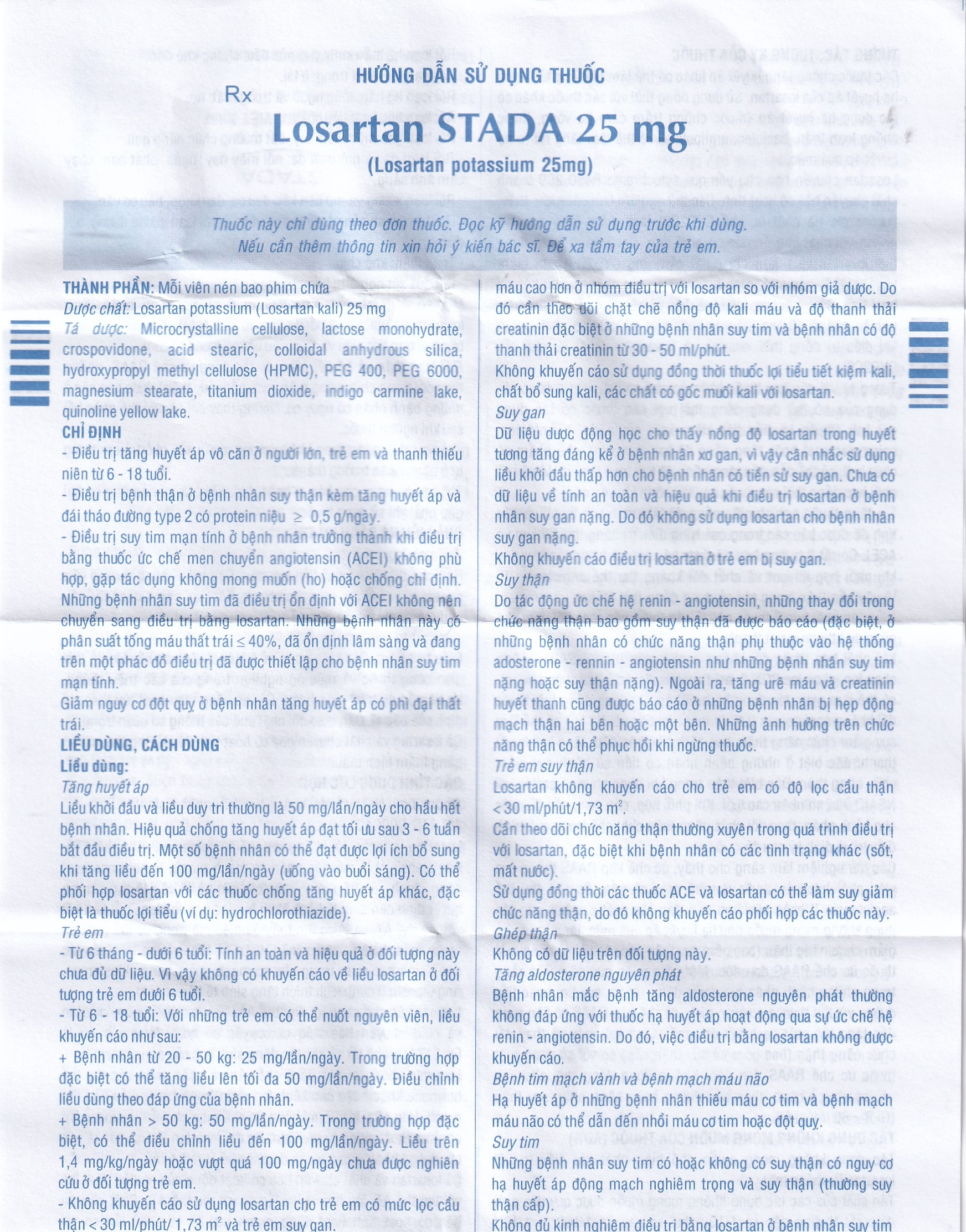 Hình ảnh Viên nén Losartan Stada 25mg điều trị tăng huyết áp, giảm nguy cơ đột quỵ (2 vỉ x 15 viên)