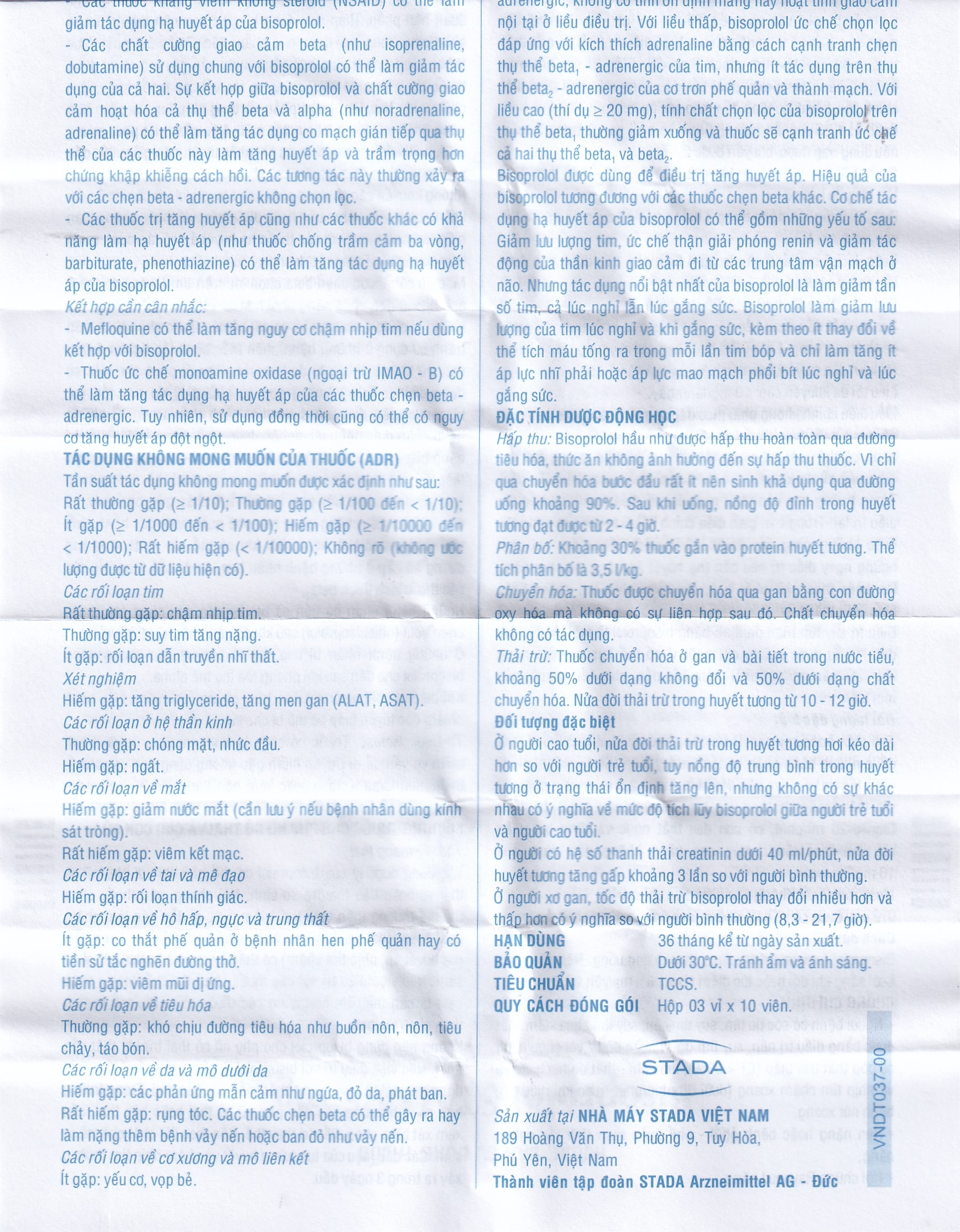 Hình ảnh Thuốc Bisoprolol Stada 5mg điều trị tăng huyết áp, đau thắt ngực mạn tính ổn định (3 vỉ x 10 viên)