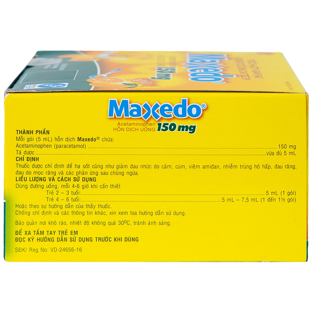 Hình ảnh Hỗn dịch uống Maxedo 150mg United hạ sốt, giảm đau nhức do cảm cúm, viêm amidan (30 gói x 5ml)