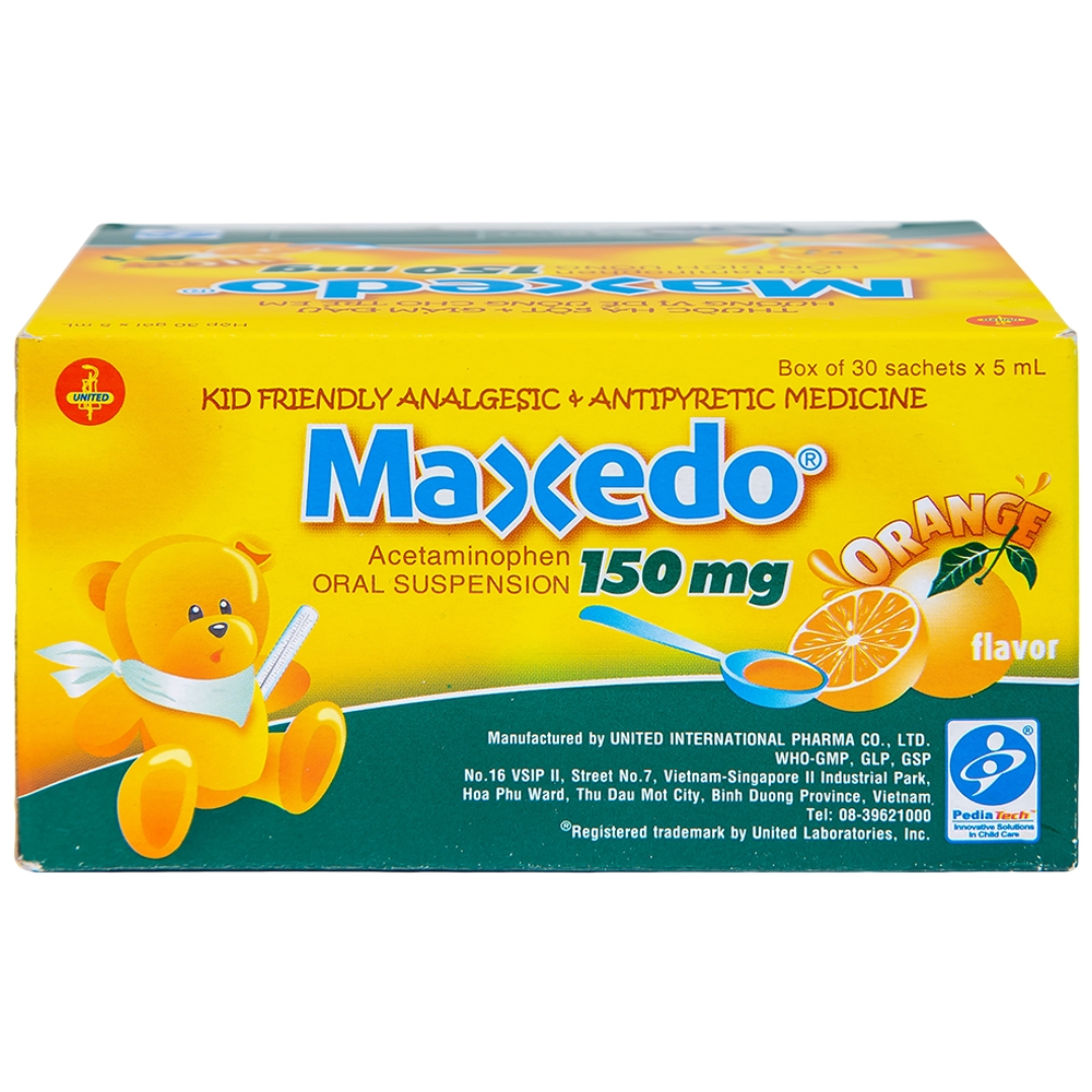 Hình ảnh Hỗn dịch uống Maxedo 150mg United hạ sốt, giảm đau nhức do cảm cúm, viêm amidan (30 gói x 5ml)