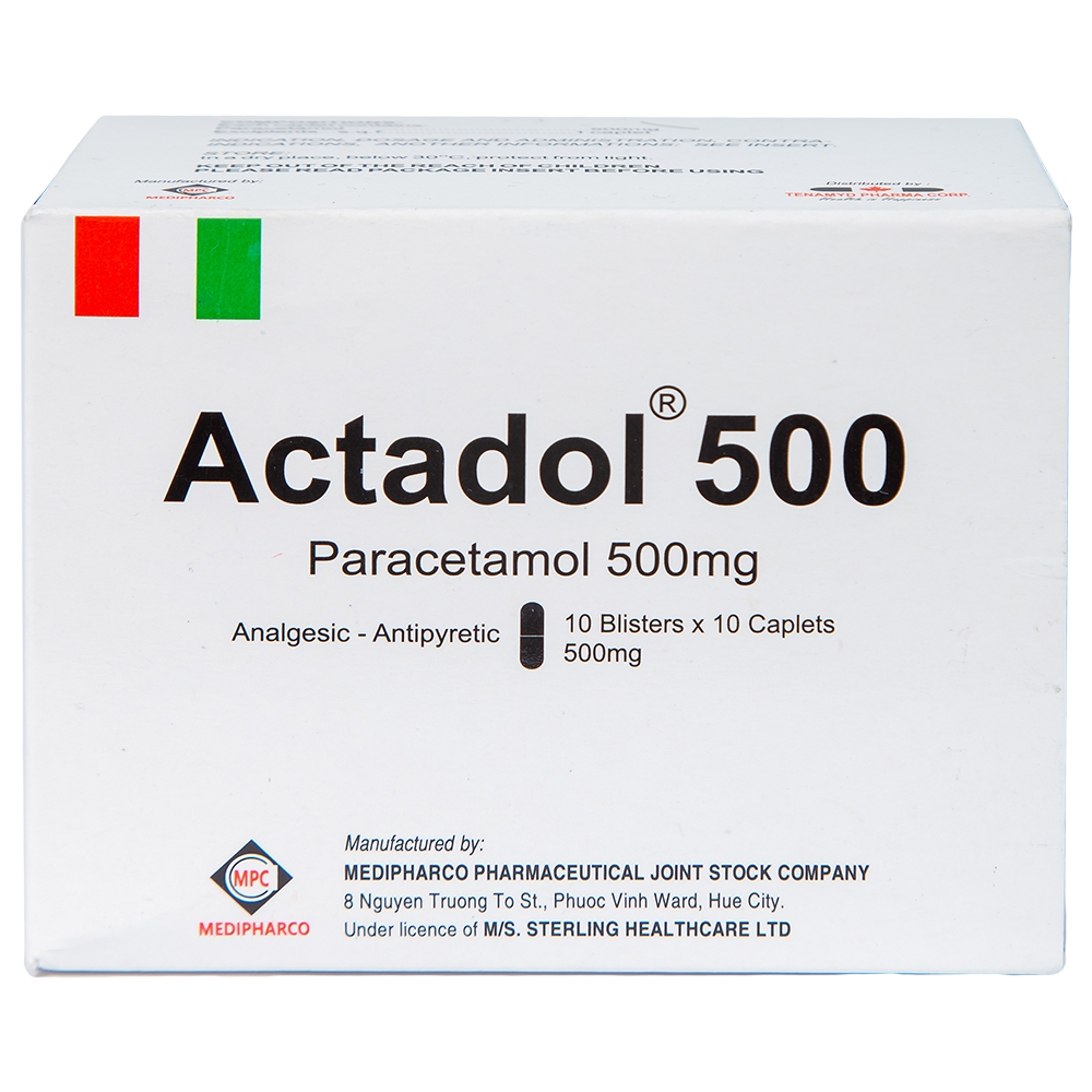 Hình ảnh Thuốc Actadol 500 Medipharco điều trị các chứng đau và sốt từ nhẹ đến vừa (10 vỉ x 10 viên)