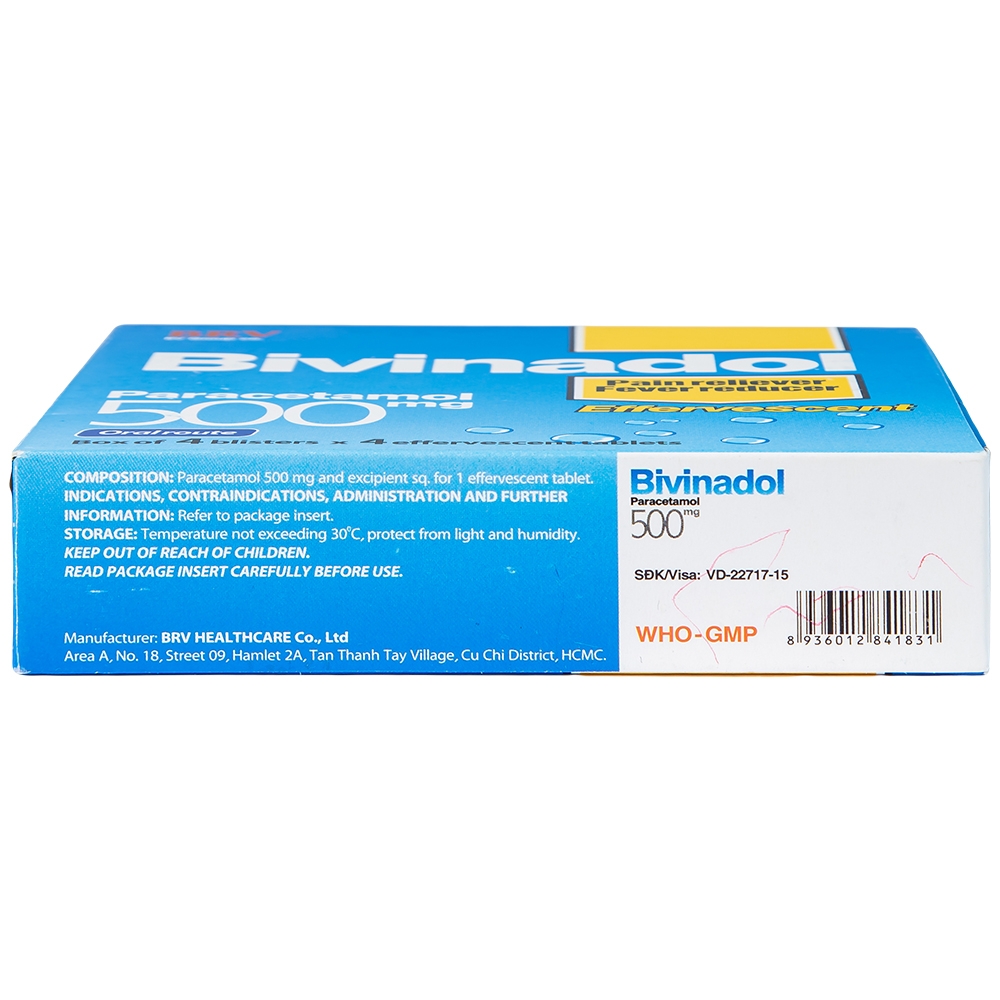 Hình ảnh Thuốc sủi bọt Bivinadol 500mg BRV giảm đau, hạ sốt (4 vỉ x 4 viên)
