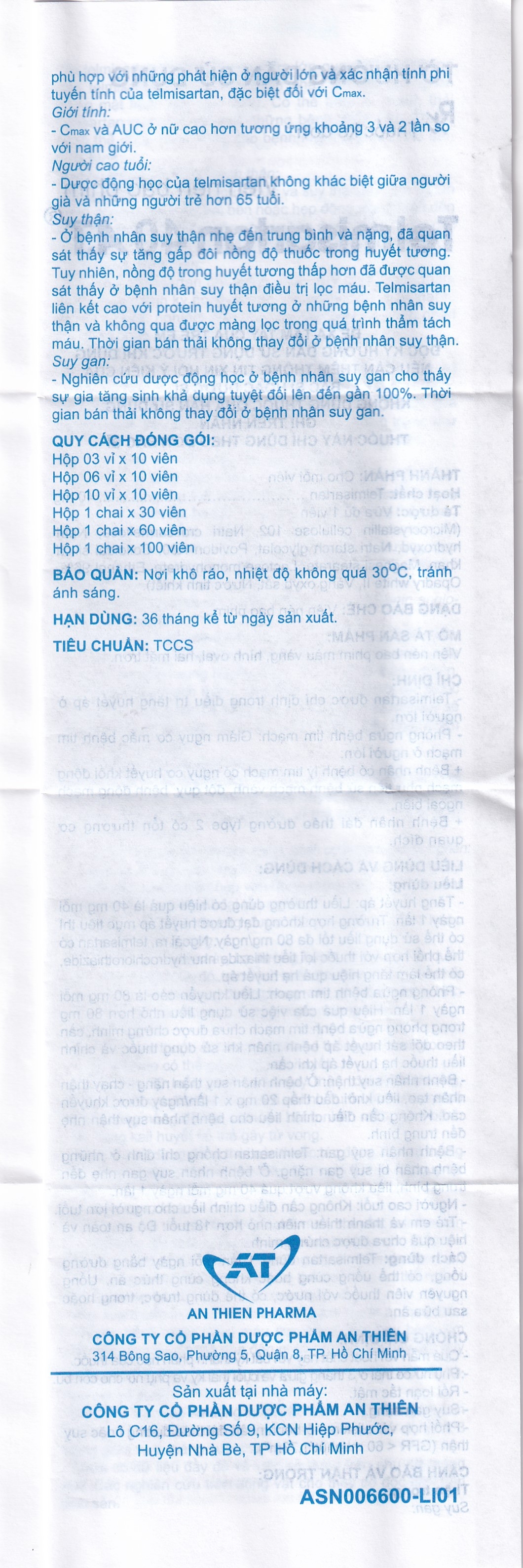 Hình ảnh Thuốc Telmisartan 40 A.T An Thiên điều trị tăng huyết áp (3 vỉ x 10 viên)