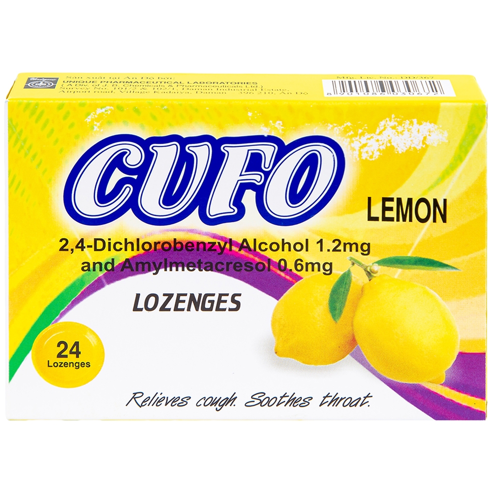 Hình ảnh Viên ngậm Cufo vị chanh hỗ trợ điều trị triệu chứng trong nhiễm khuẩn miệng và họng (2 vỉ x 12 viên)