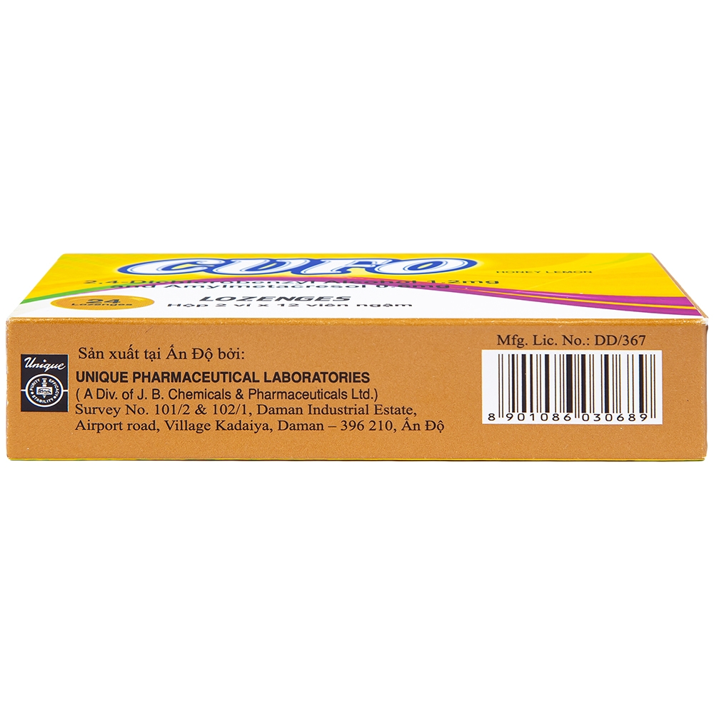 Hình ảnh Viên ngậm Cufo vị mật ong chanh hỗ trợ điều trị triệu chứng trong nhiễm khuẩn miệng và họng (2 vỉ x 12 viên)