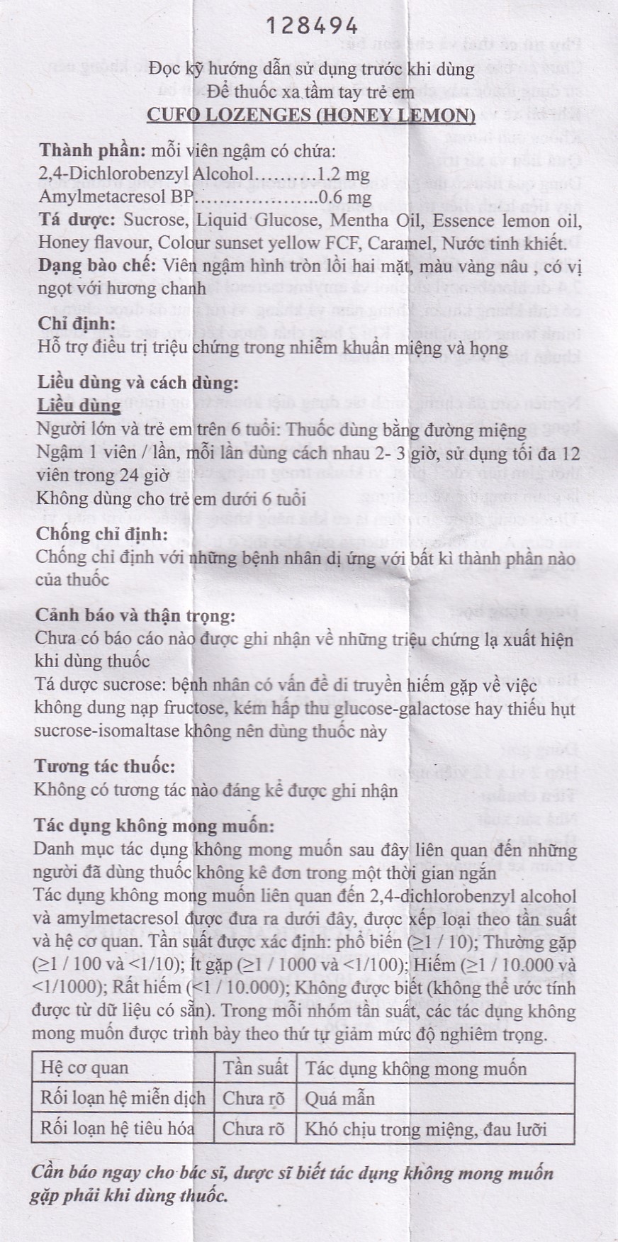 Hình ảnh Viên ngậm Cufo vị mật ong chanh hỗ trợ điều trị triệu chứng trong nhiễm khuẩn miệng và họng (2 vỉ x 12 viên)