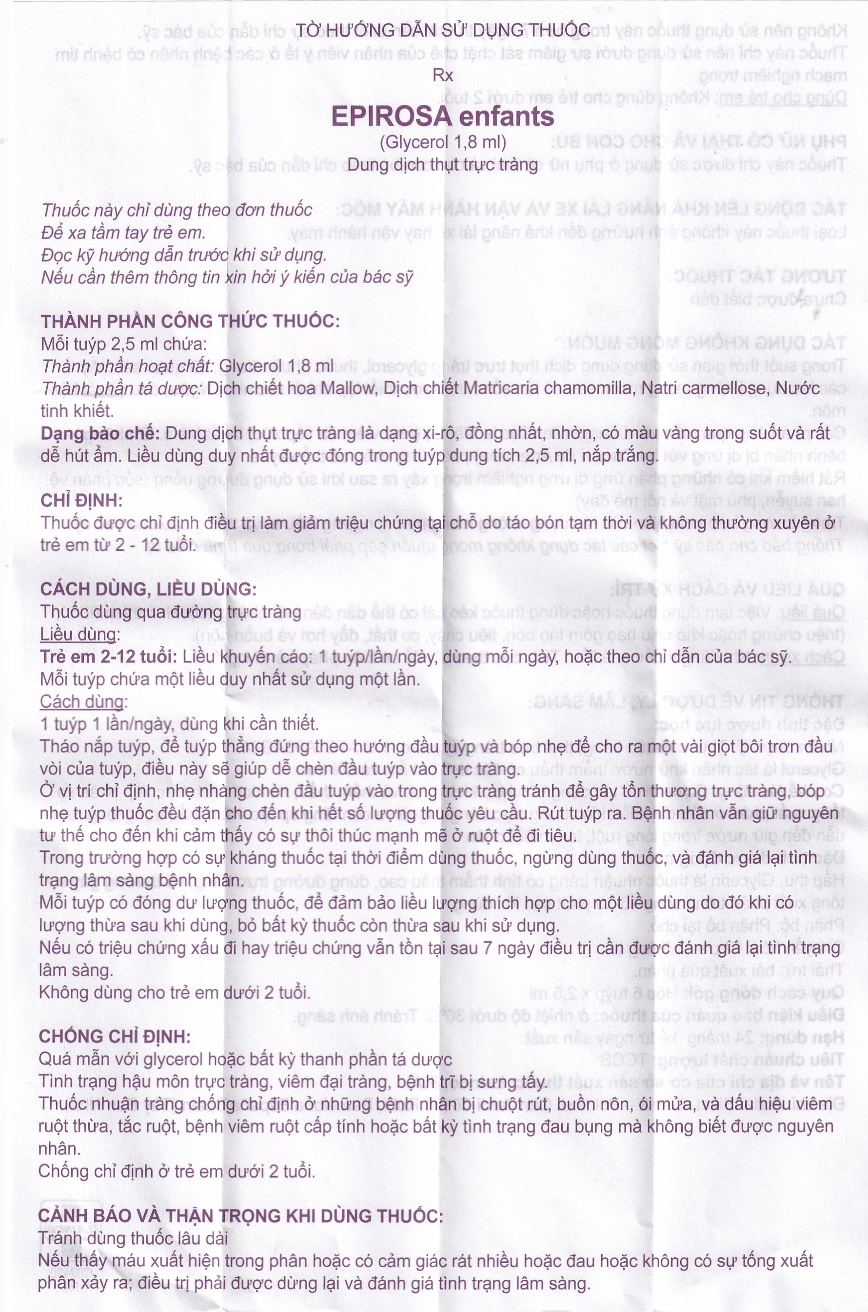Hình ảnh Dung dịch thụt trực tràng Epirosa Enfants Lainco giảm triệu chứng táo bón (6 tuýp x 2.5ml)