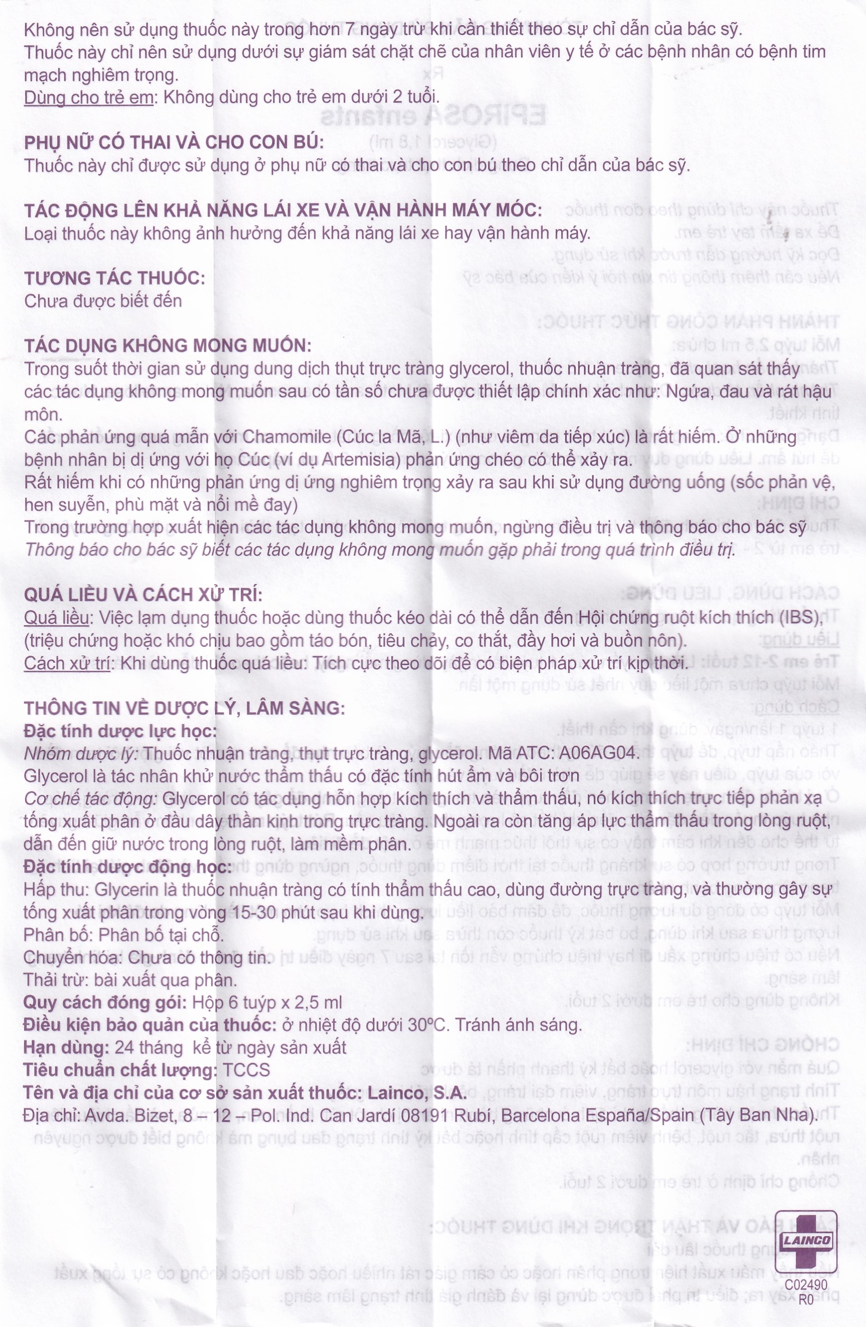 Hình ảnh Dung dịch thụt trực tràng Epirosa Enfants Lainco giảm triệu chứng táo bón (6 tuýp x 2.5ml)