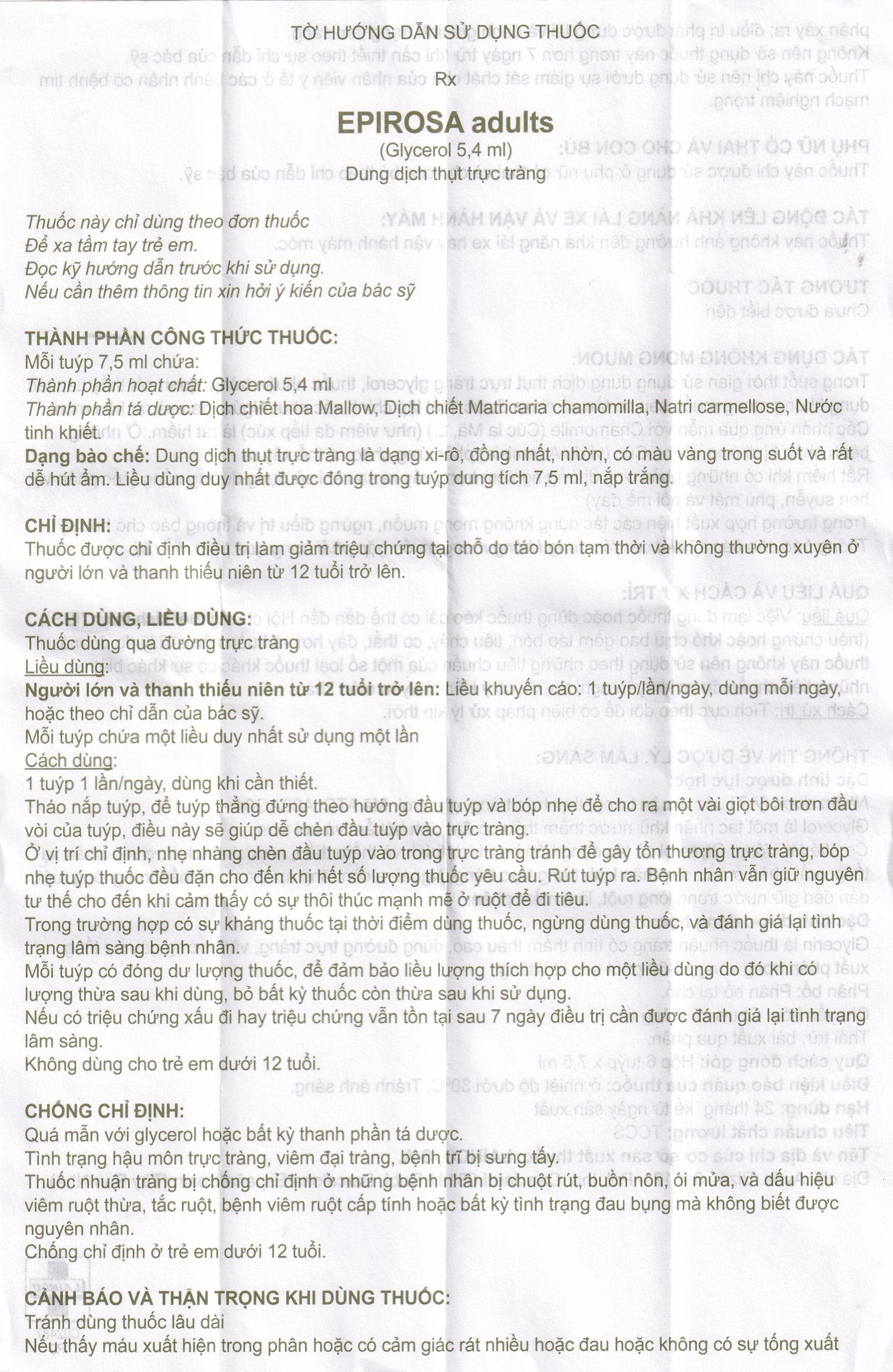 Hình ảnh Dung dịch thụt trực tràng Epirosa Adults Lainco giảm triệu chứng táo bón (6 tuýp x 7.5ml)