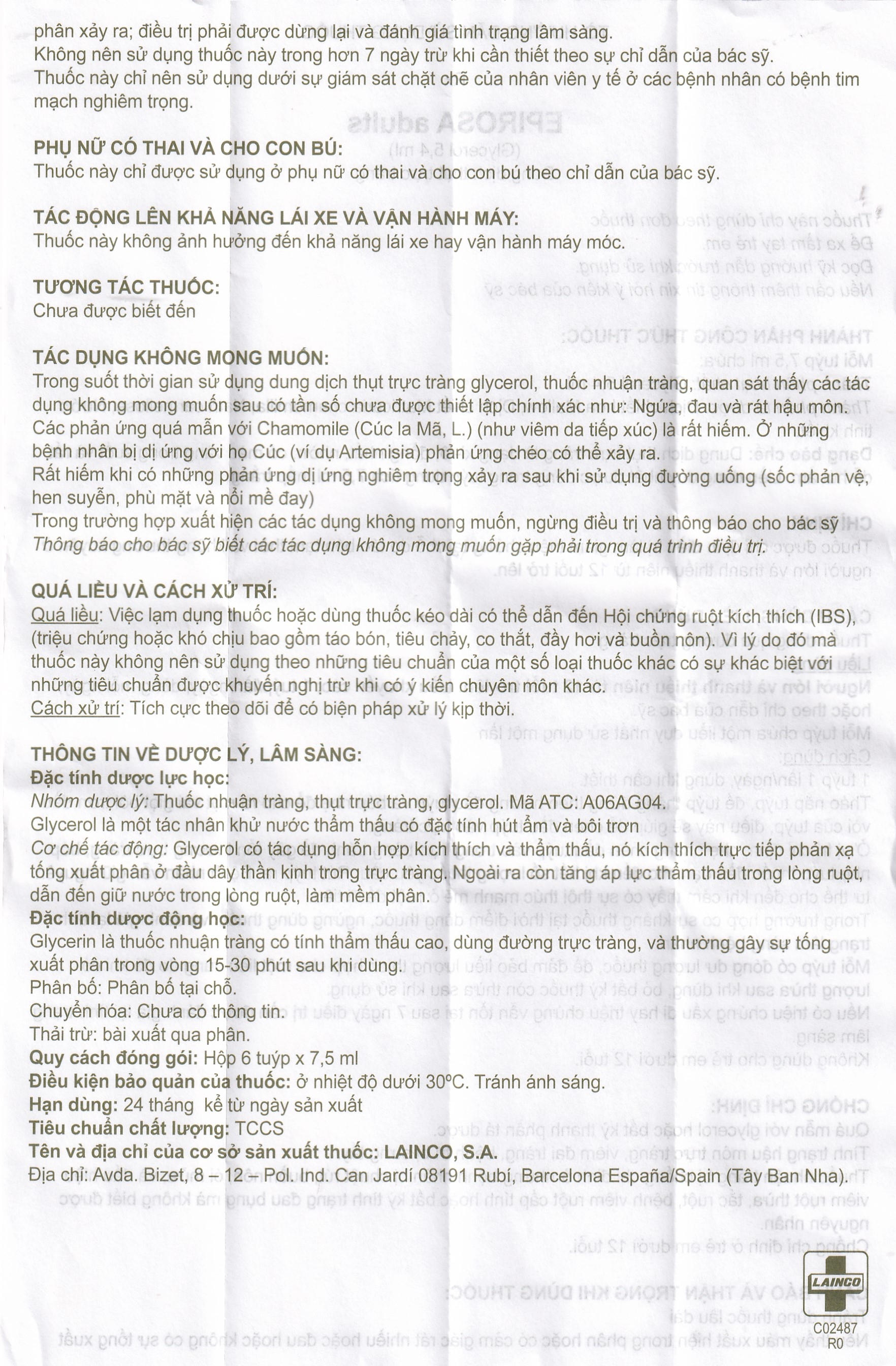 Hình ảnh Dung dịch thụt trực tràng Epirosa Adults Lainco giảm triệu chứng táo bón (6 tuýp x 7.5ml)