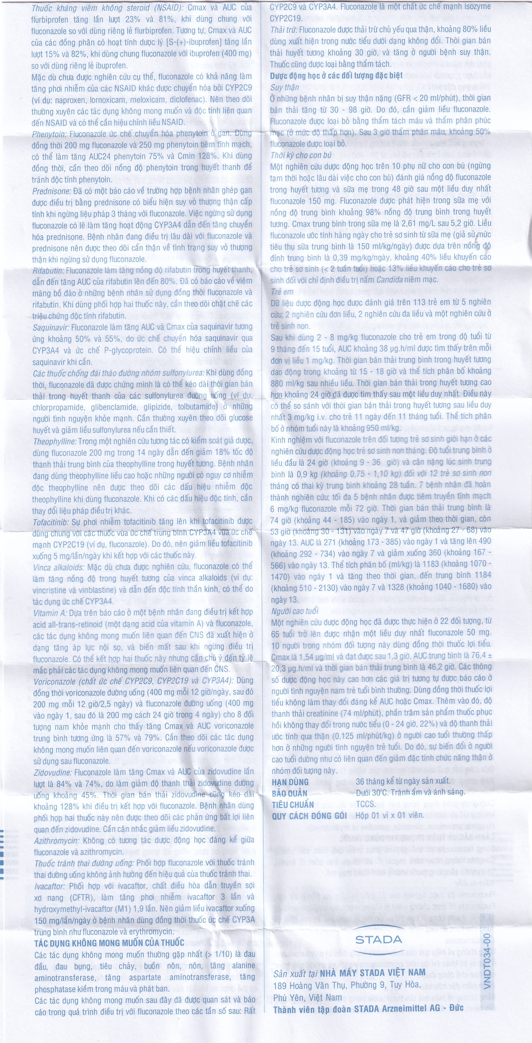Hình ảnh Thuốc Fluconazole Stada 150mg điều trị nhiễm nấm (1 vỉ x 1 viên)